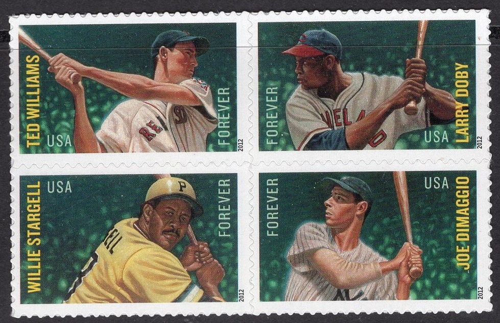WILLIAMS STARGELL DiMAGGIO DOBY Baseball Block of 4