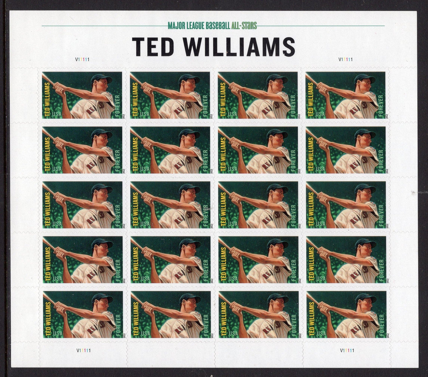 TED WILLIAMS Sheet of 20 Boston Red Sox Baseball All-Star
