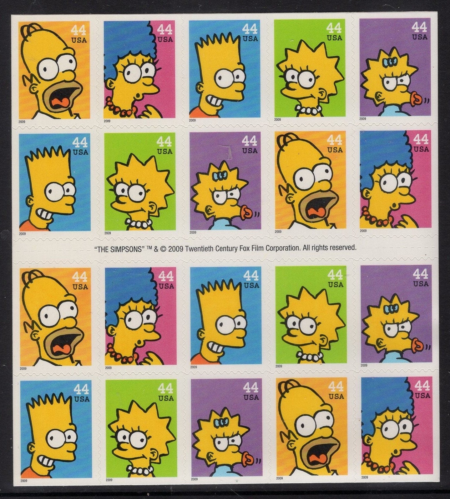 SIMPSONS SHEET of 20 - 4 Rows x5 Simpson