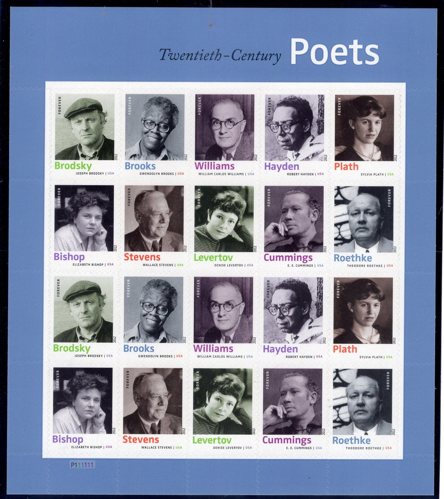 20th CENTURY POETS TWENTIETH Williams Decorative Sheet of 20