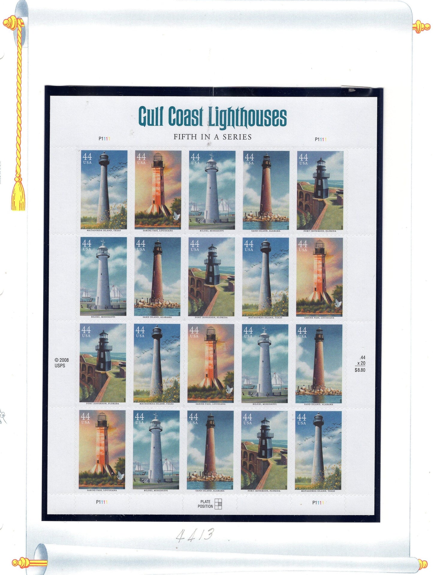 GULF Coast LIGHTHOUSES FOREVER Sheet of 20
