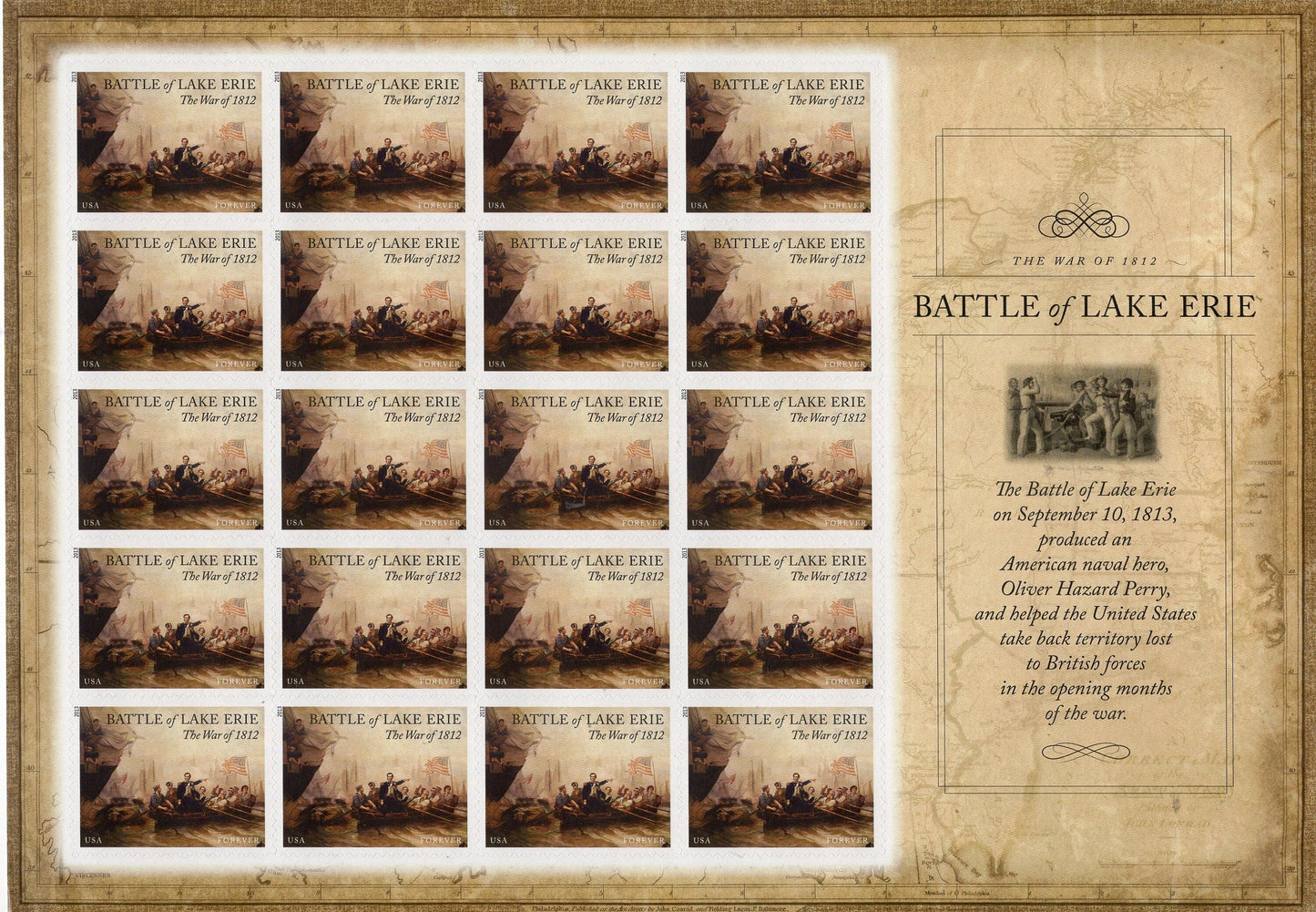 BATTLE of LAKE ERIE War of 1812 Decorative Sheet of 20 Painting