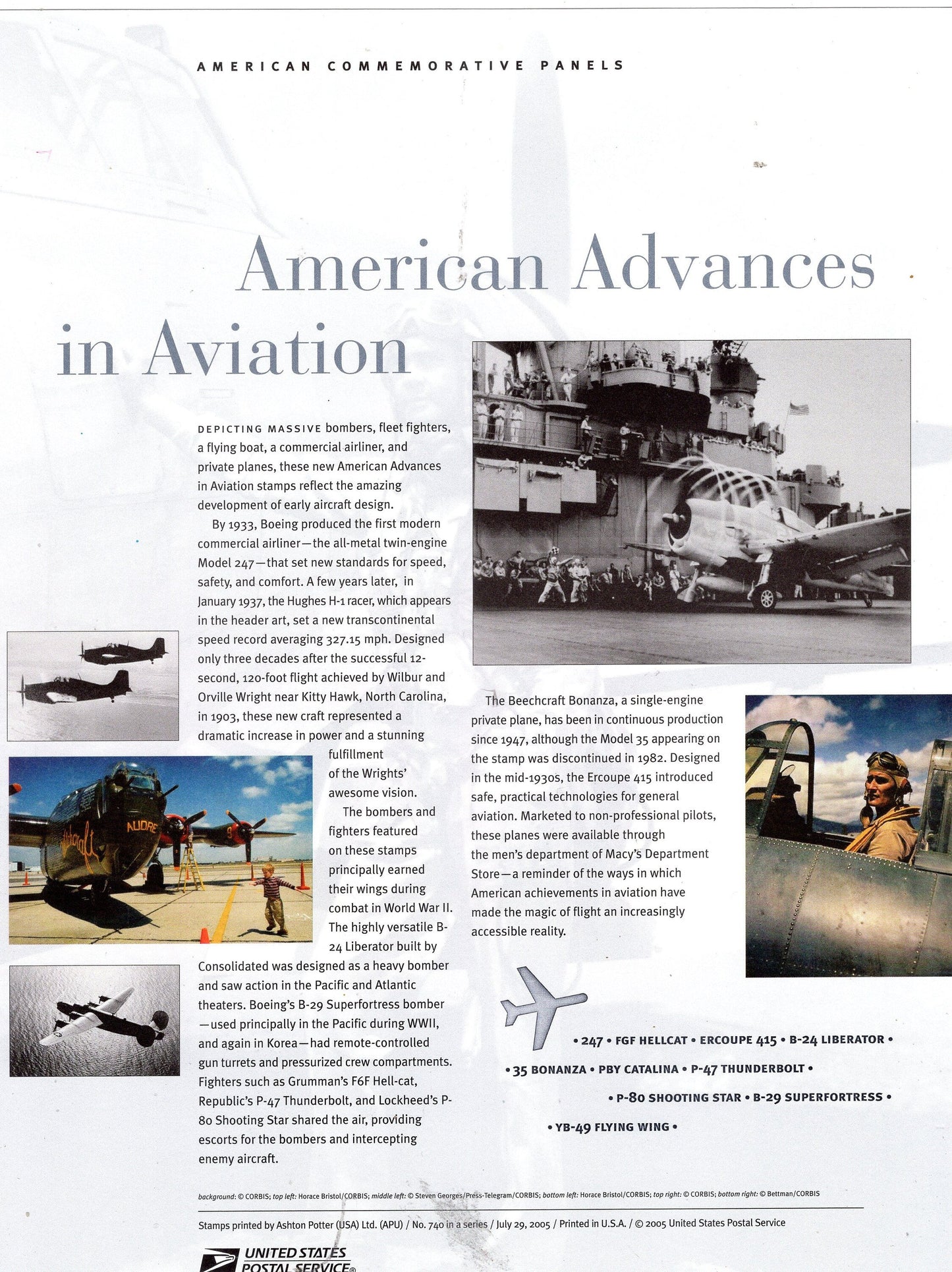 AVIATION ADVANCES Planes War Two Commemorative Panels with Sheet of 10