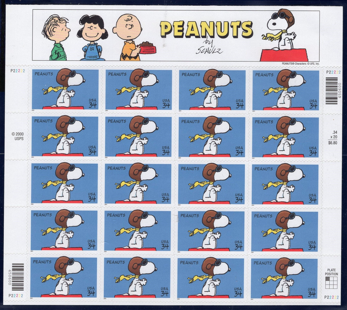 SNOOPY PEANUTS Decorative Sheet of 20 Lucy Linus Charlie Brown