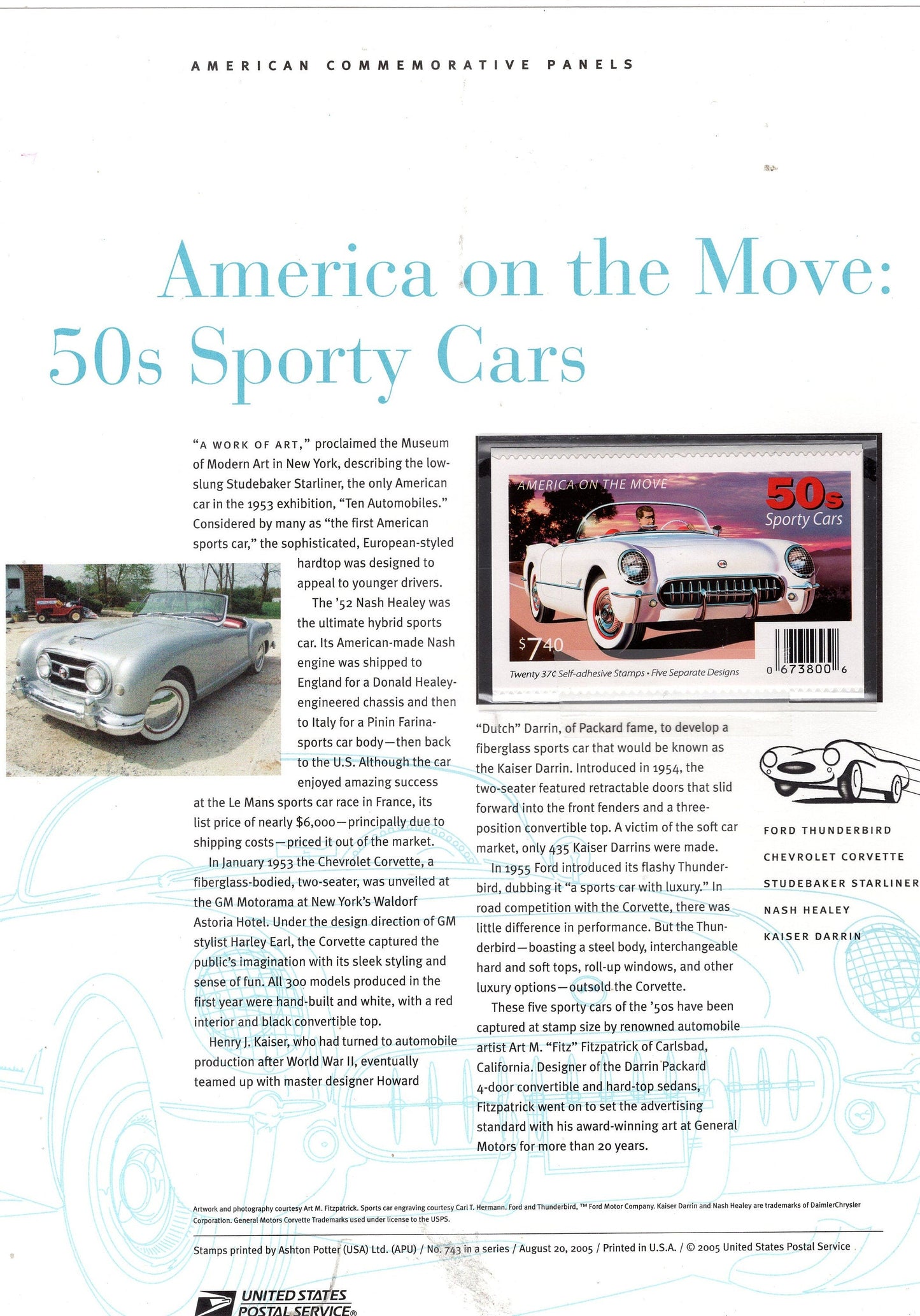 SPORTS CARS Booklet of 10 Commemorative Panel w/ Block of 4