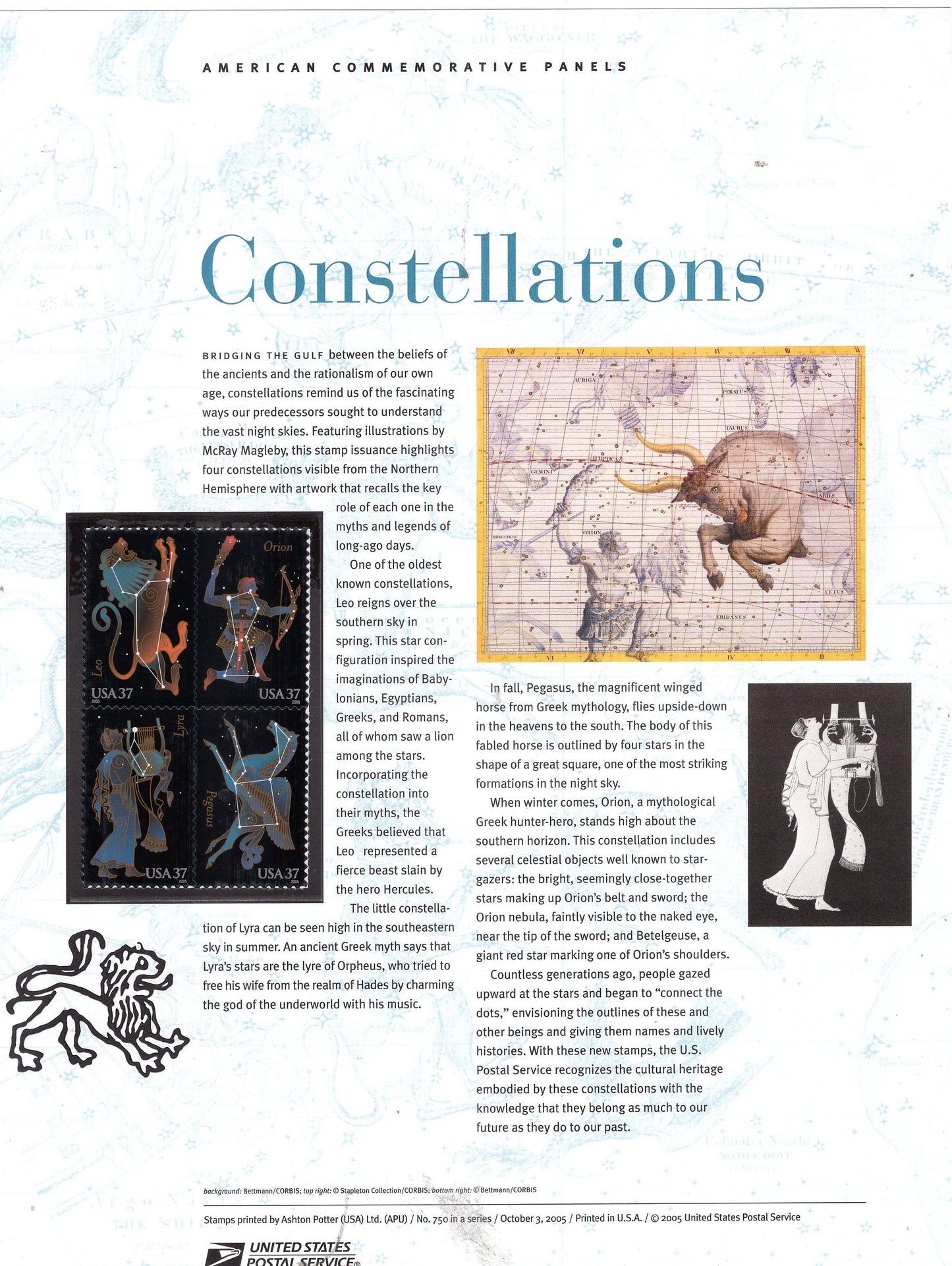 ZODIAC CONSTELLATIONS Commemorative Panel w/ Block of 4