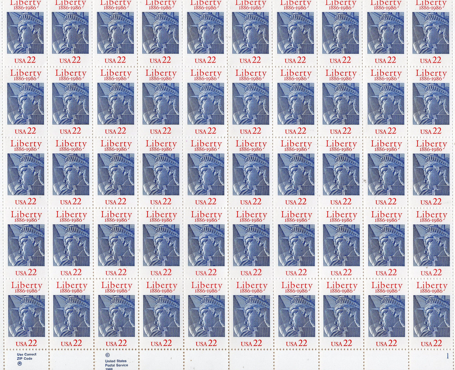 STATUE of LIBERTY 100th ANNIVERSARY Gift from France Sheet of 50