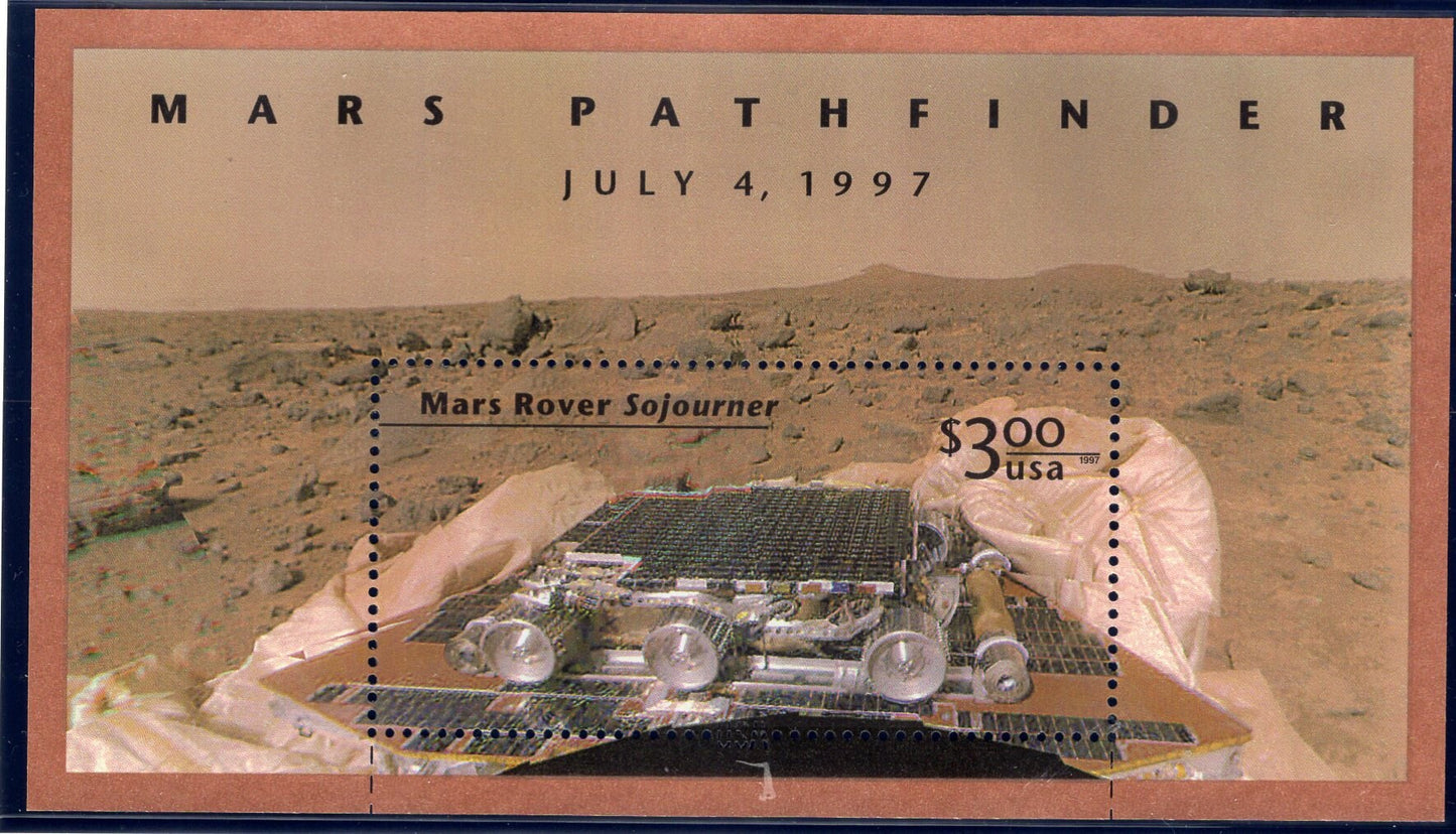 MARS PATHFINDER ROVER Sojourner on Mars Souvenir Sheet w/ Hidden 3-D Image - 3178