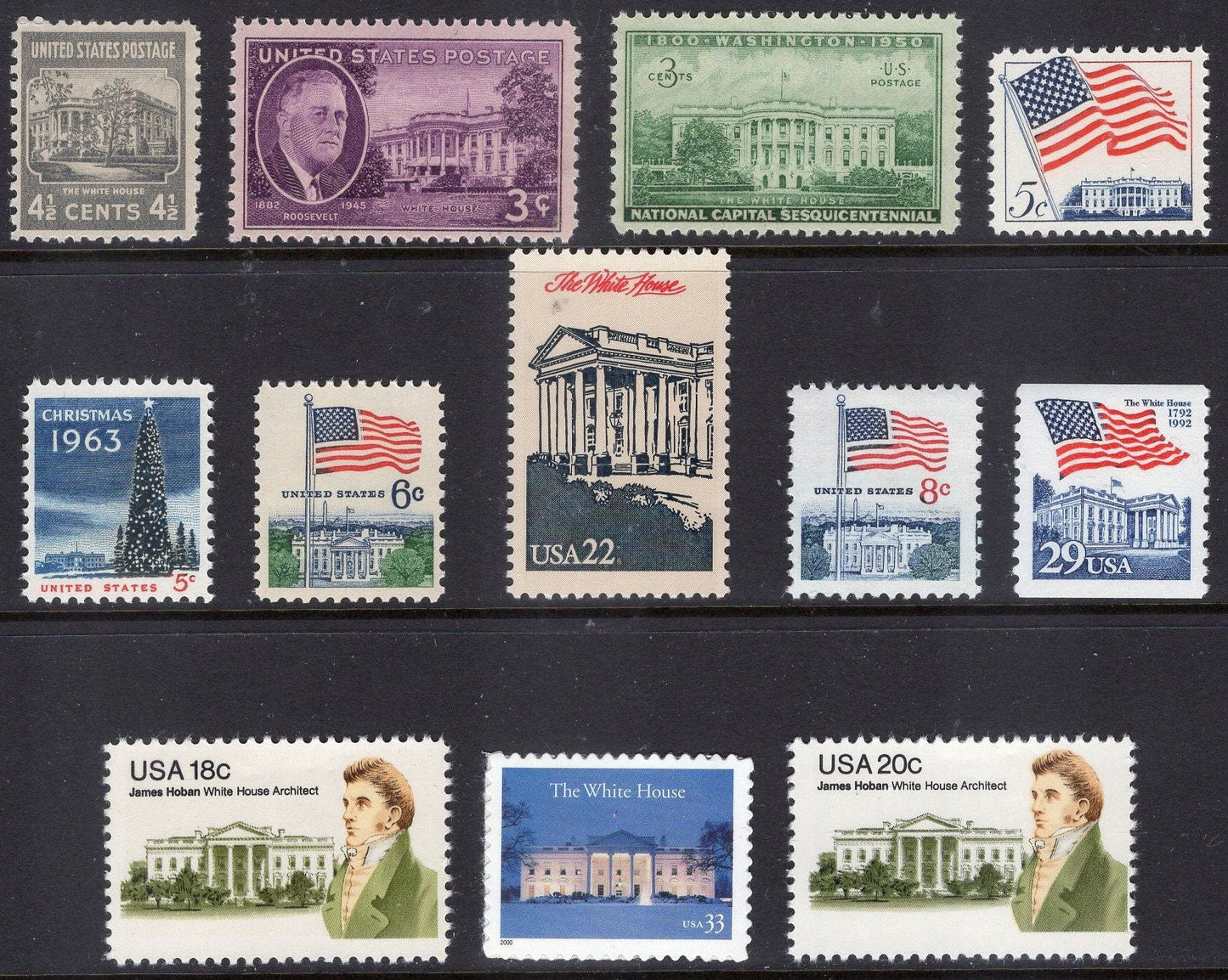 The WHITE HOUSE COMPLETE Collection of 12 in scenes inc Architect Hoban