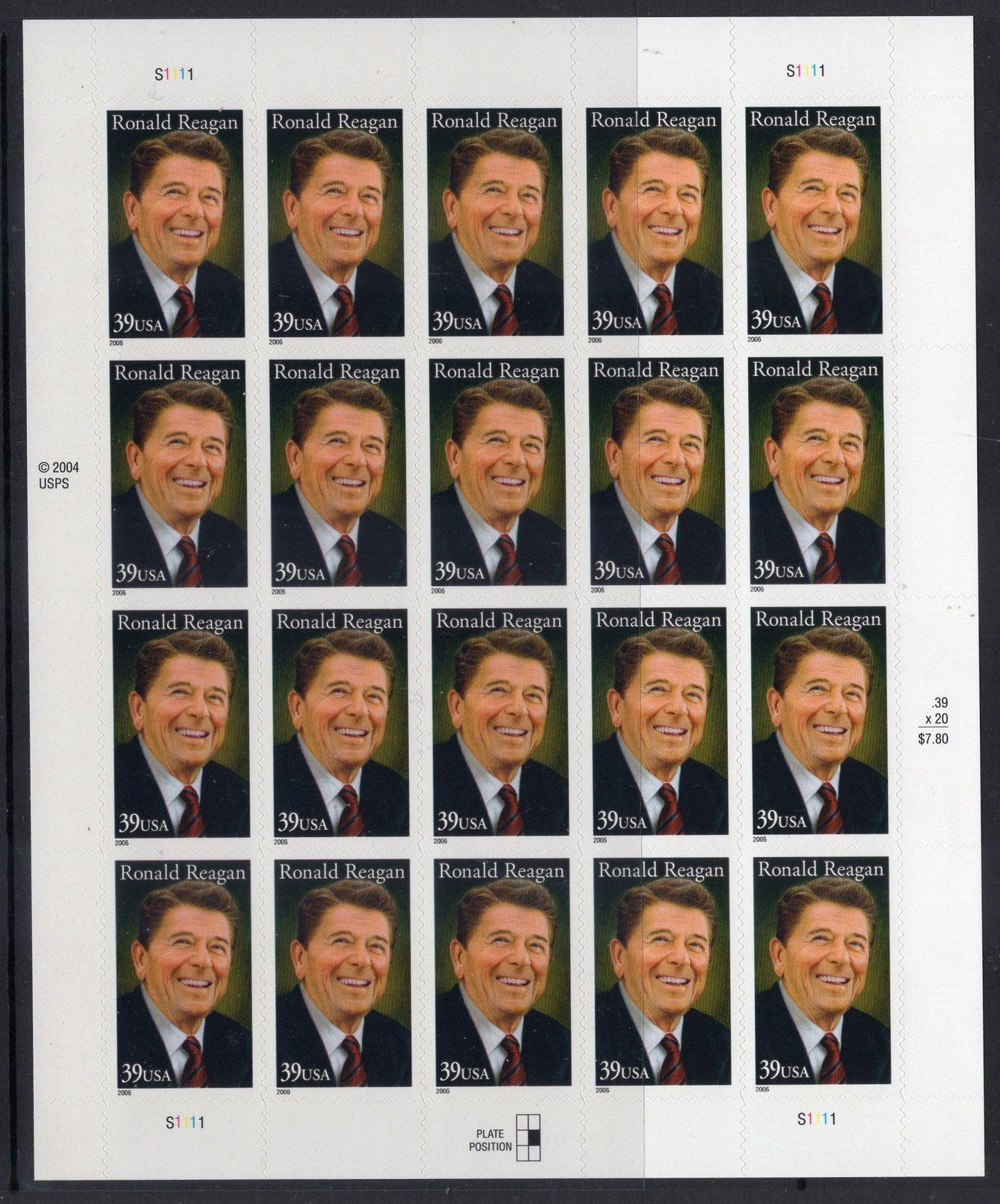 RONALD REAGAN Sheet of 20 40th PRESIDENT