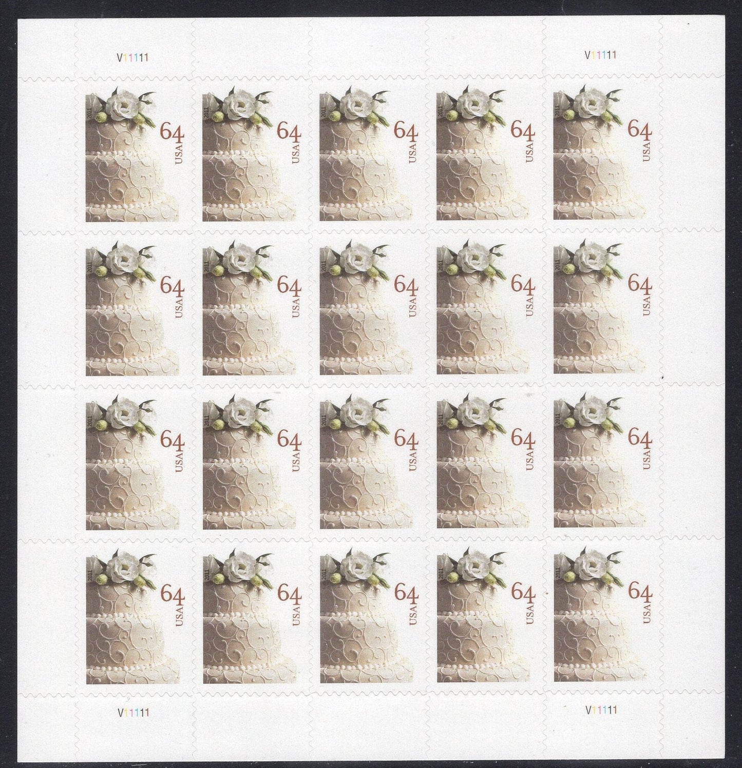 64c WEDDING CAKE FLOWER from 5 to a Sheet of 20 Self-adhesive Invitations Thank You Save-the-Date