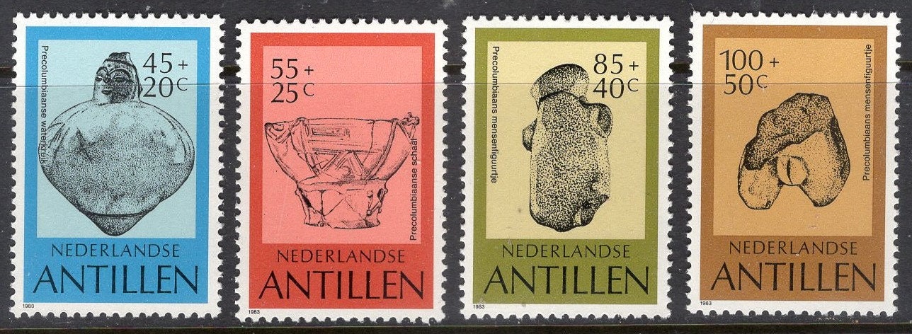 Pre-COLUMBIAN ARTIFACTS from NETHERLANDS Antilles Set of 4 with Names in Dutch