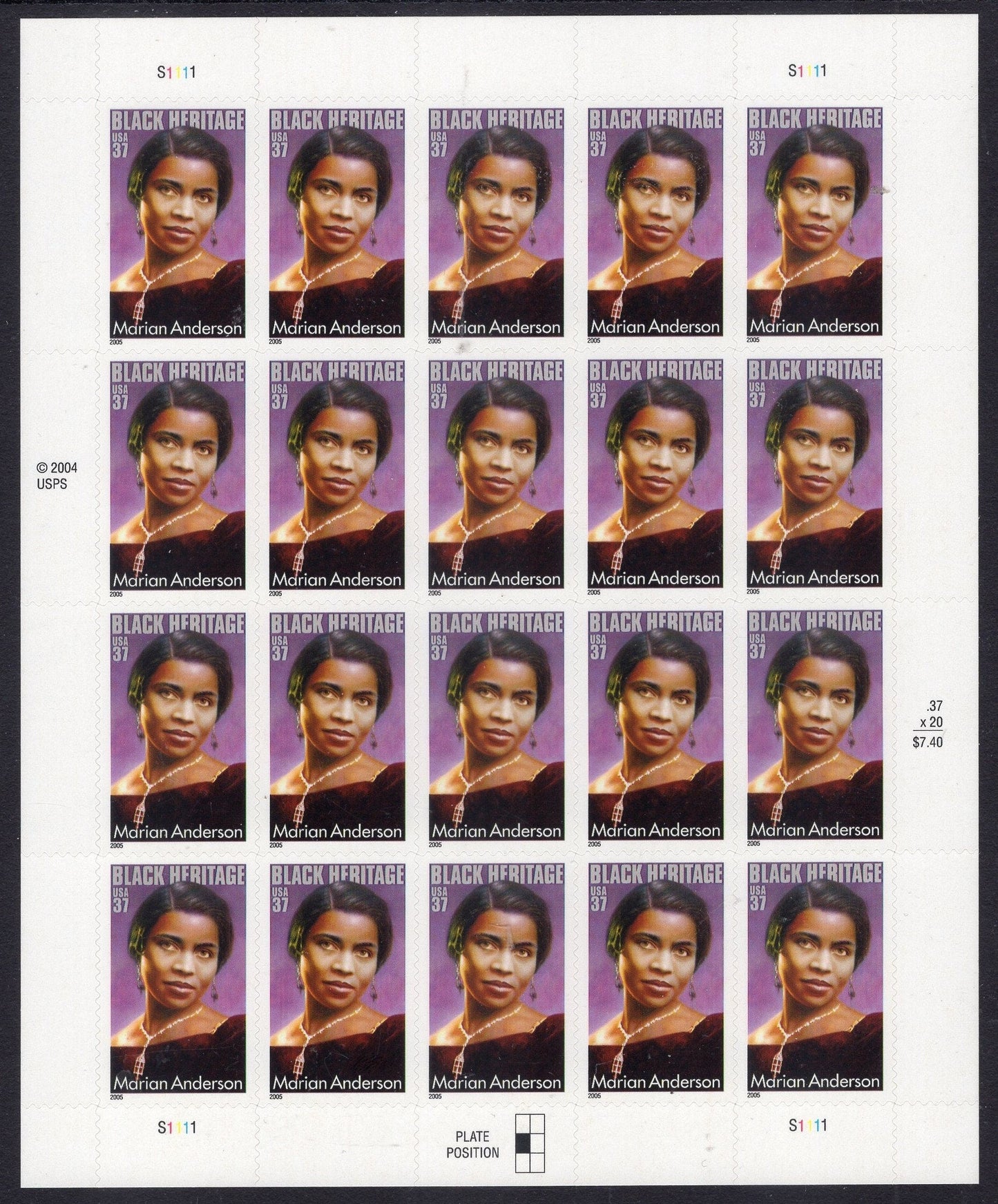 MARIAN ANDERSON HERITAGE Black American Singer Opera Sheet of 20