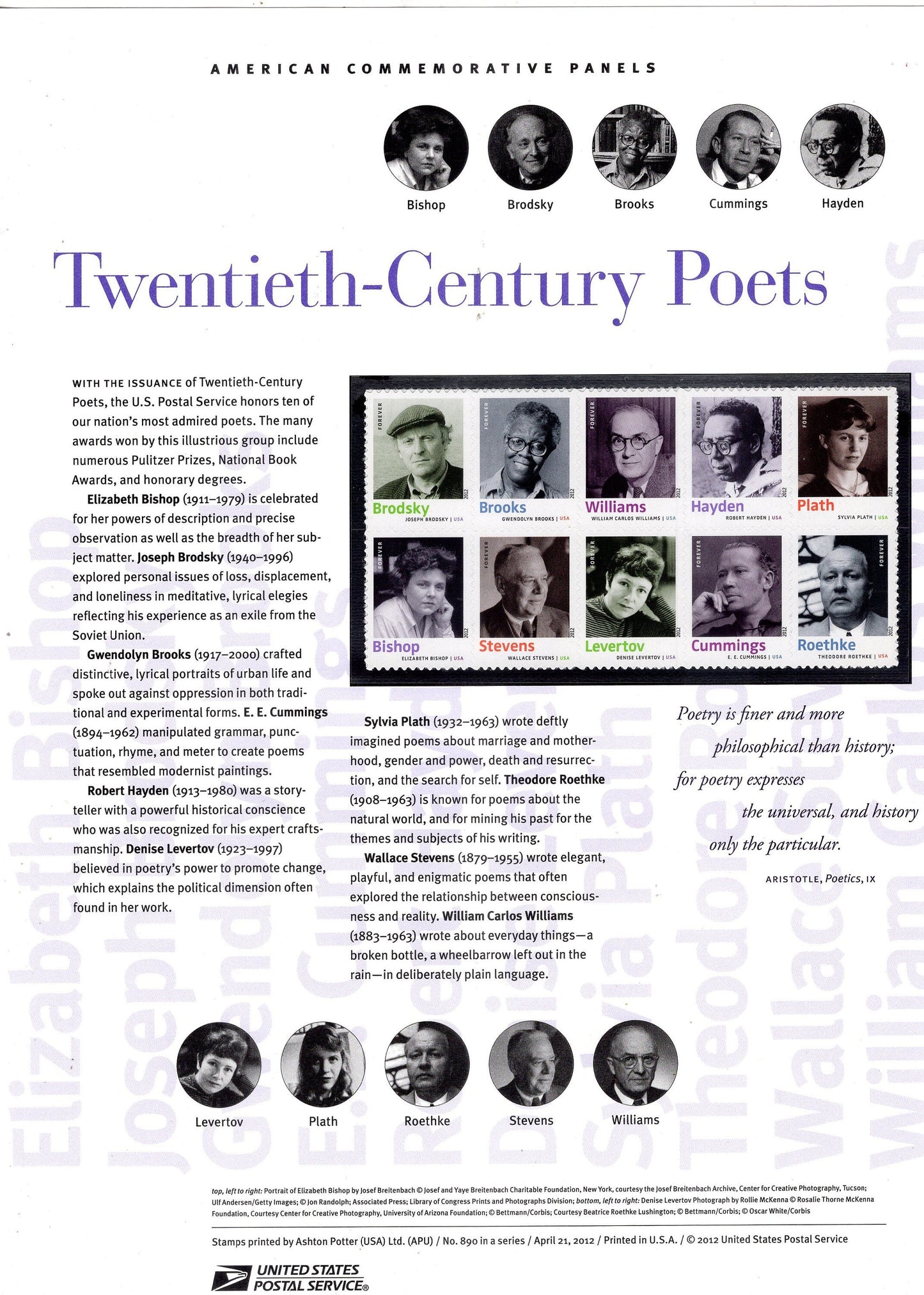 POETS PLATH BROOKS Williams Cummings Special Commemorative Panel