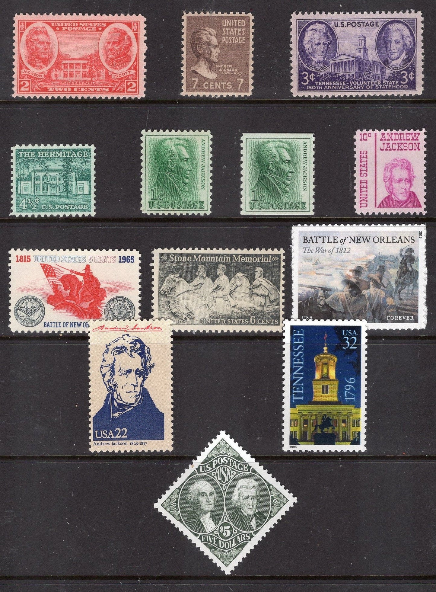 ANDREW JACKSON COLLECTION of 13 including Stone Mountain The Hermitage Battle of New Orleans Tn
