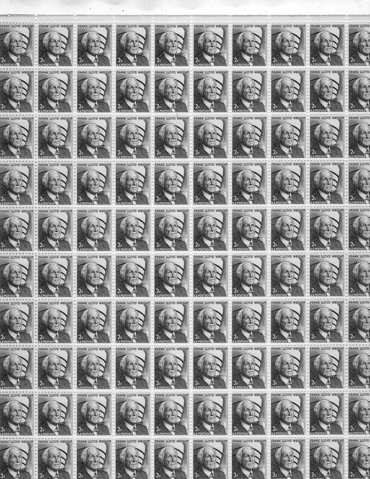 FRANK Lloyd WRIGHT + GUGGENHEIM Museum Complete Sheet of 100 - Sheet