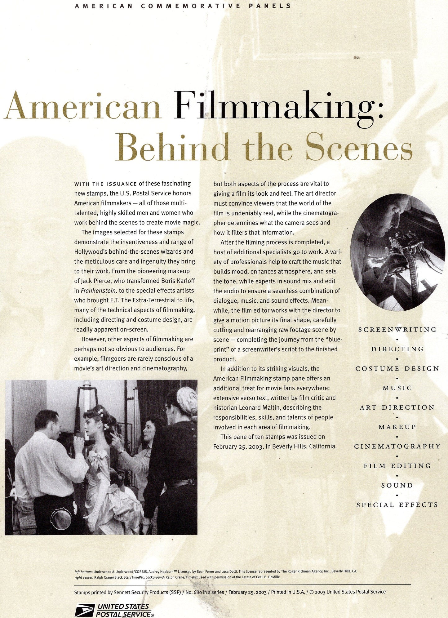 FILMMAKING - E.T. - CINEMA Behind the Scenes Commemorative Panel w/ Sheet of 10