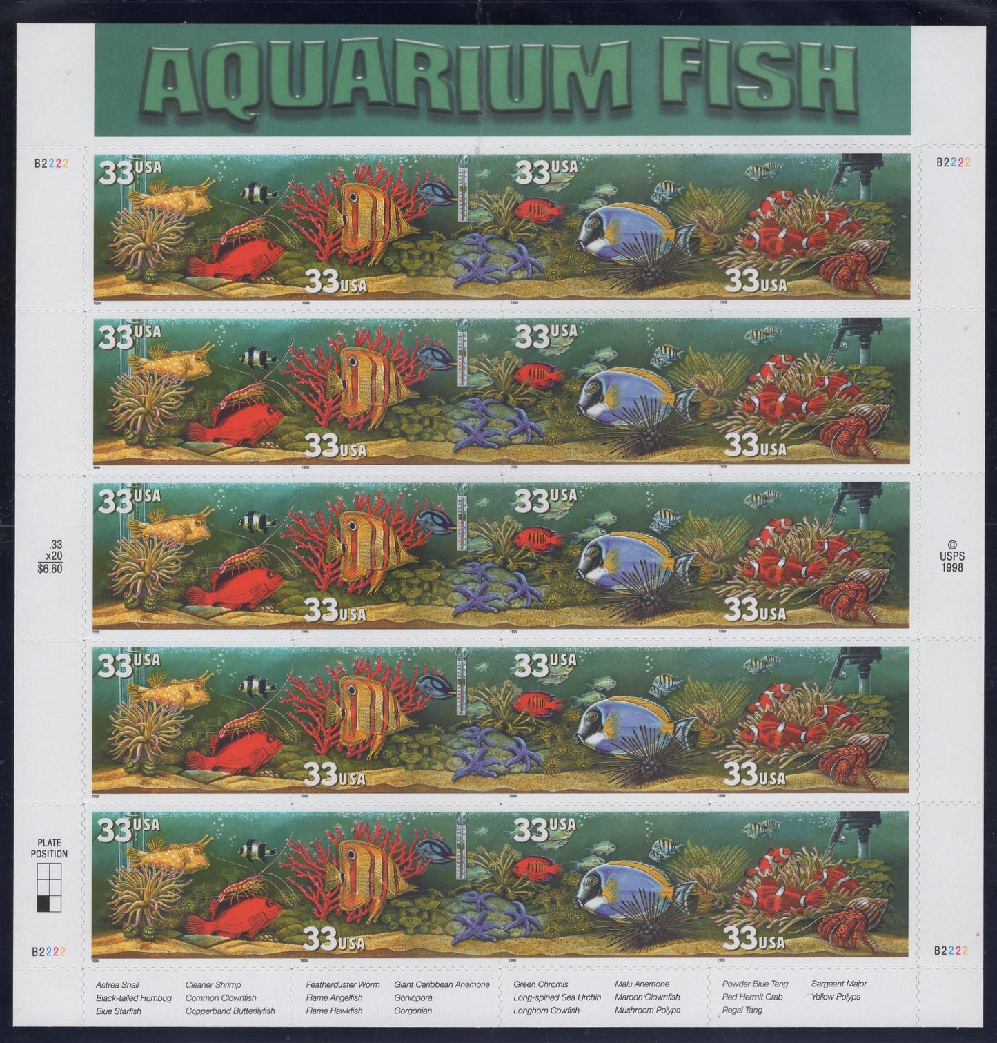 AQUARIUM FISH Sheet of 20 - 33c