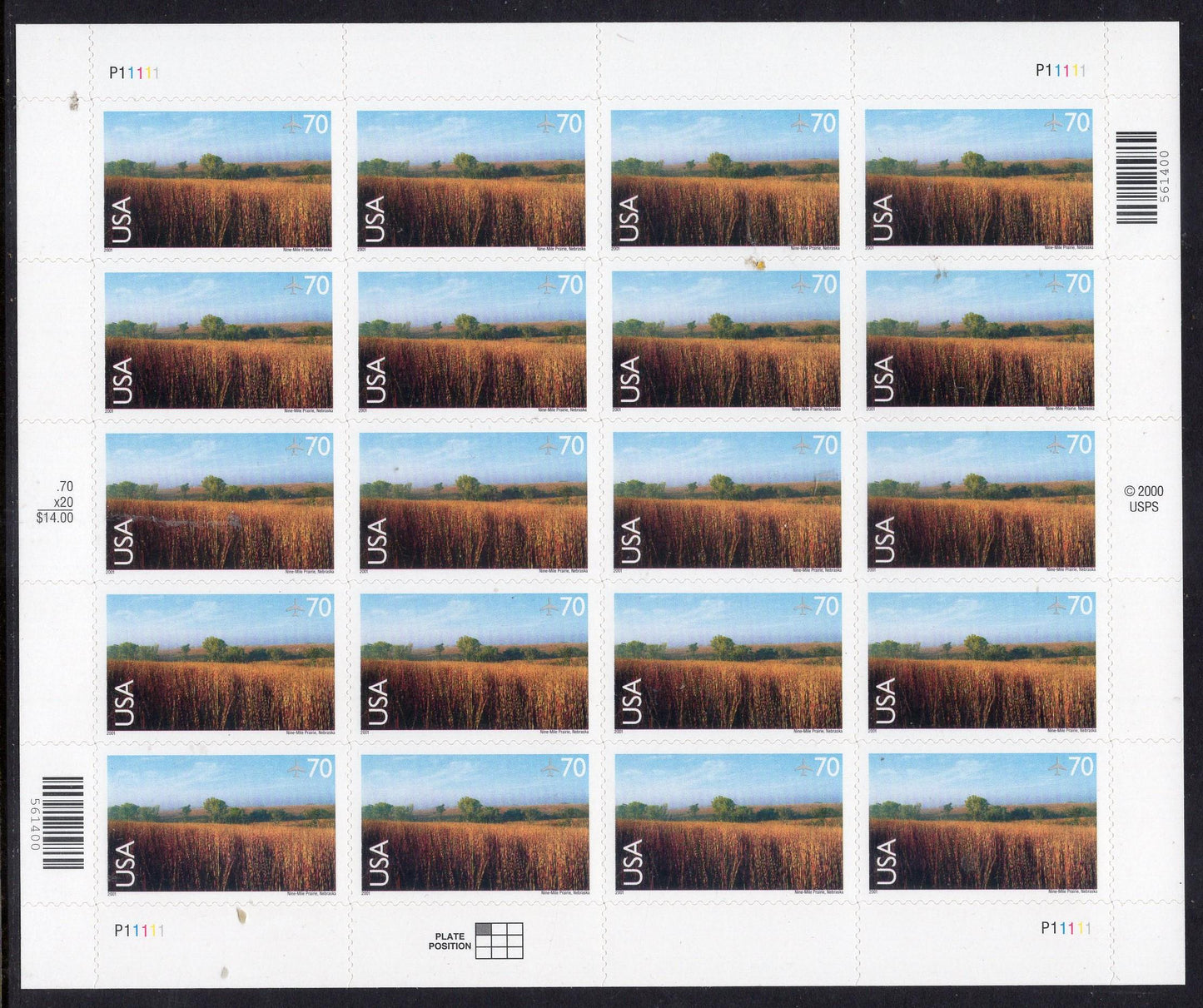 NINE-MILE PRAIRIE Conserved Tallgrass in Lincoln, Nebraska Sheet of 20 - Scenic USA Landscapes Series