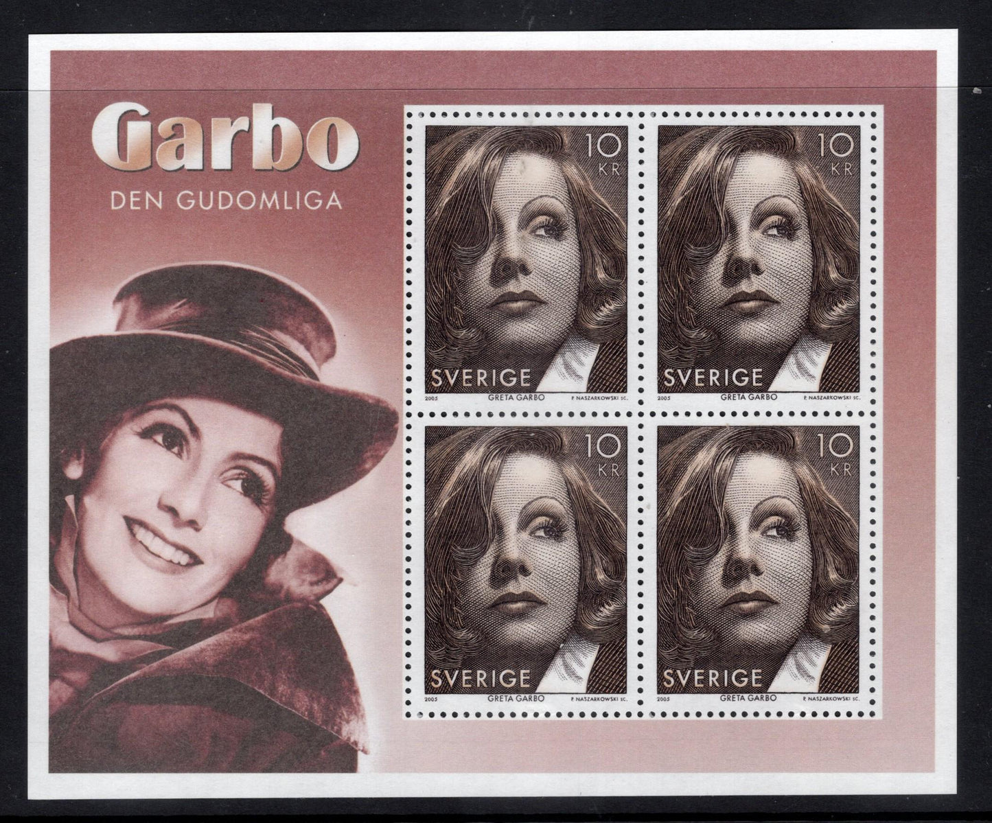 GRETA GARBO SWEDEN Souvenir Sheet of 4 - Issued by her native county - Silent Movie Great Star