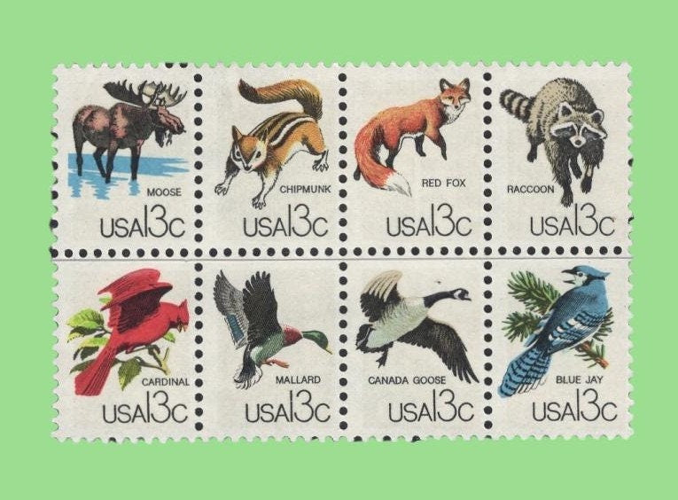 16 WILDLIFE (2 blocks of 8) Birds, MOOSE, FOX