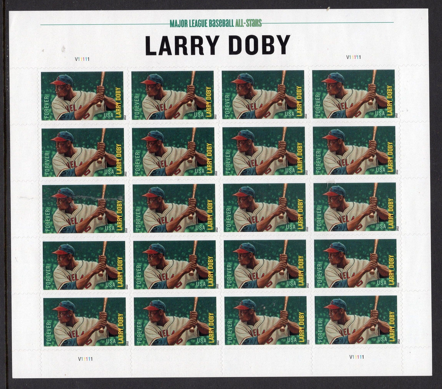 LARRY DOBY Sheet of 20 Cleveland Indian Baseball All-STAR