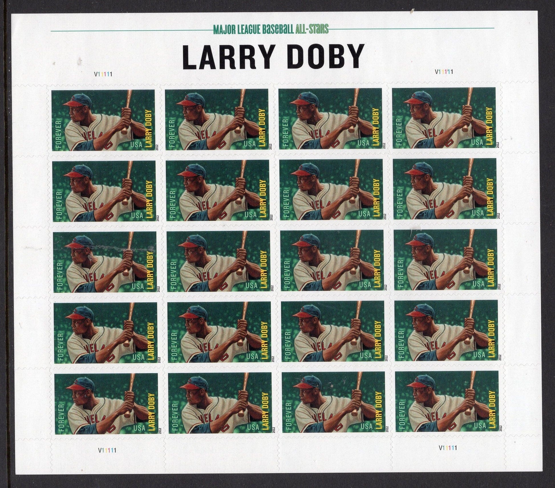 LARRY DOBY Sheet of 20 Cleveland Indian Baseball All-STAR