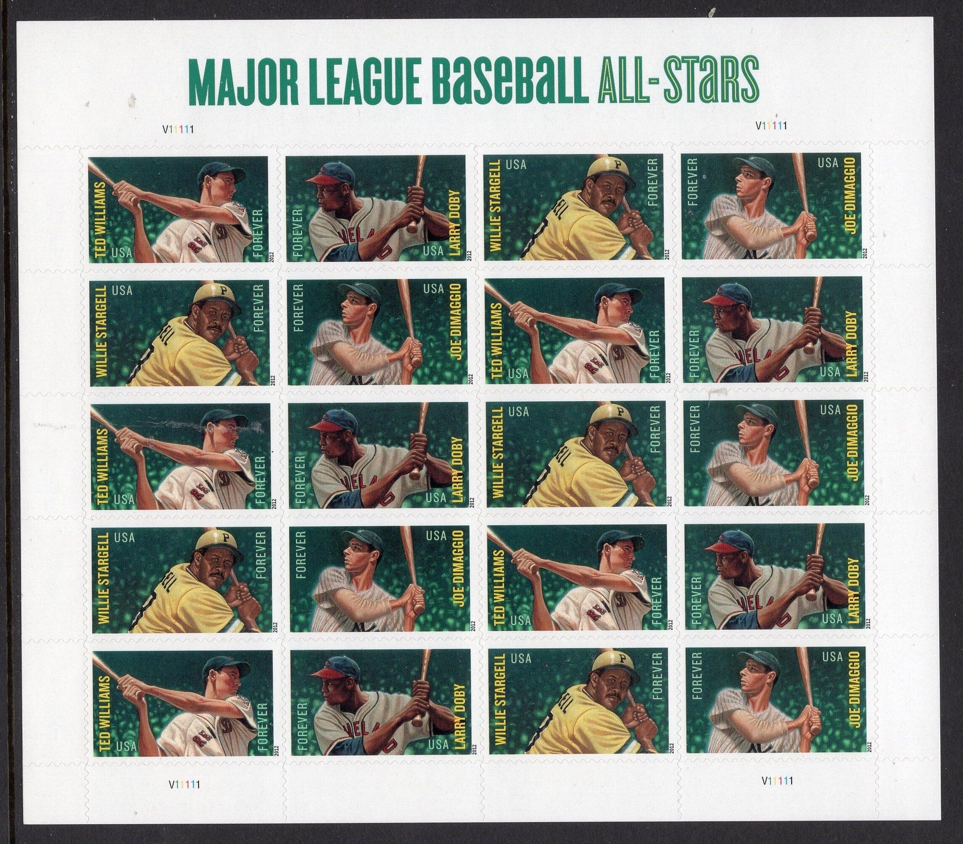 ALL-STARS Williams Doby Stargell DiMaggio 1 Sheet of 20 Baseball