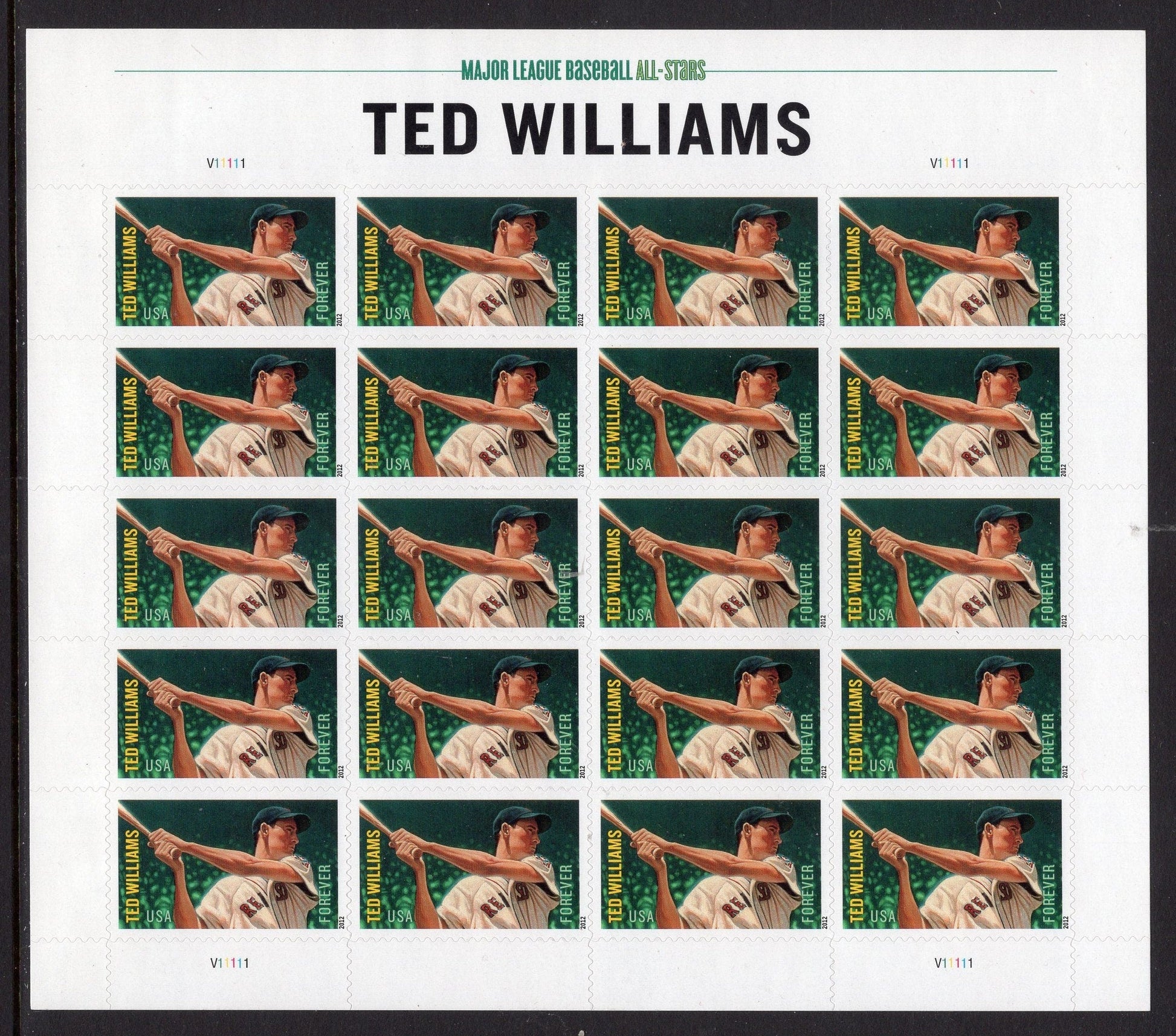 TED WILLIAMS Sheet of 20 Boston Red Sox Baseball All-Star