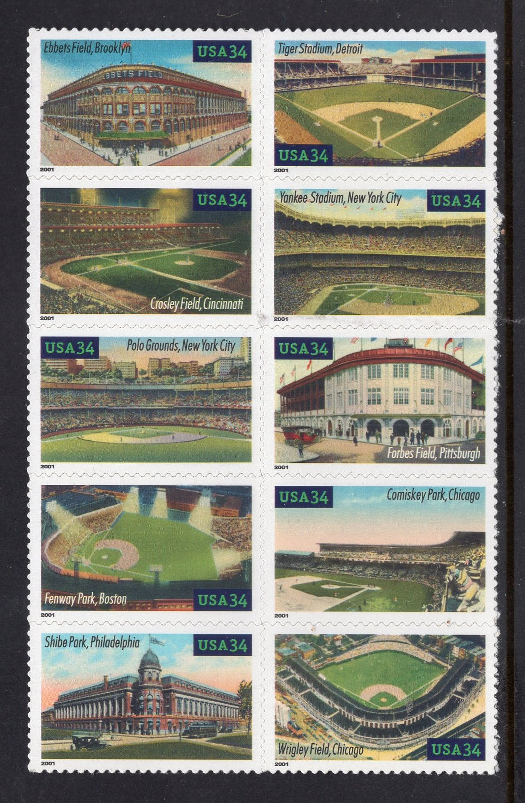10 BASEBALL LEGENDARY STADIUMS Ball Parks Playing Fields Block w/Back