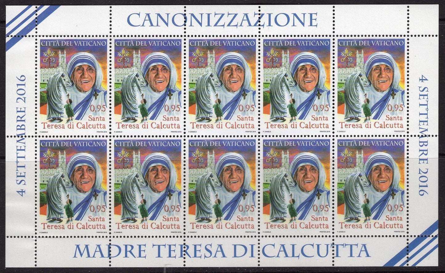 MOTHER TERESA CANONIZATION Decorative Sheet of 10 Vatican City - Theresa