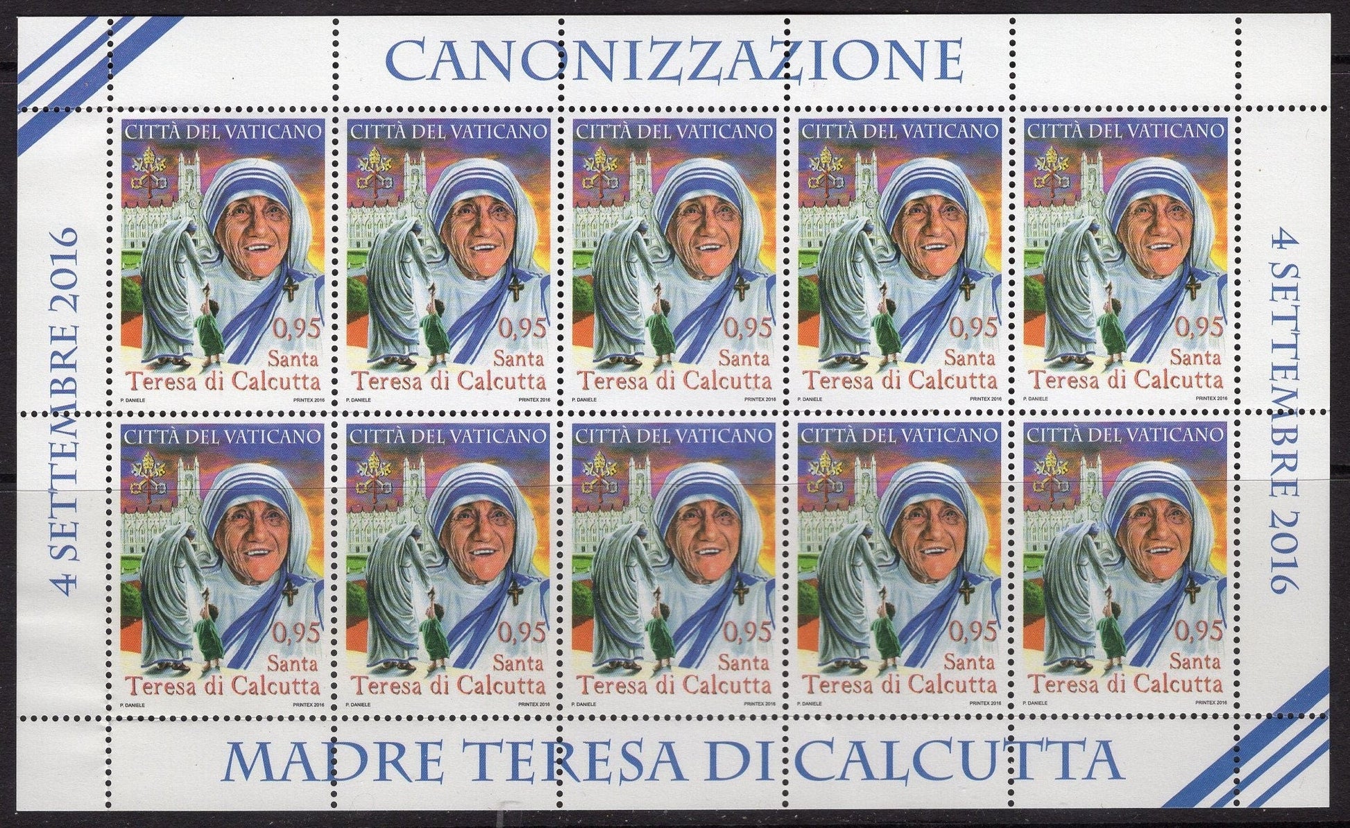 MOTHER TERESA CANONIZATION Decorative Sheet of 10 Vatican City - Theresa