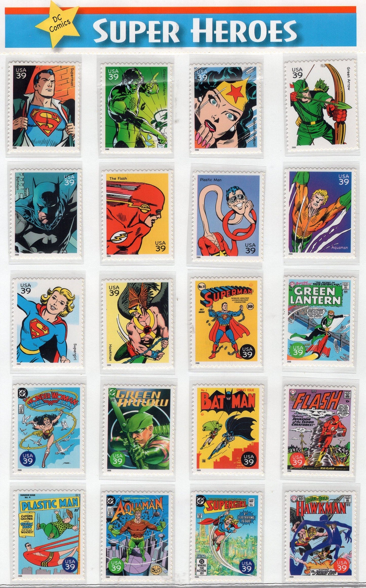 SUPER HEROES by DC COMICs SUPERMAn Sheet of 20