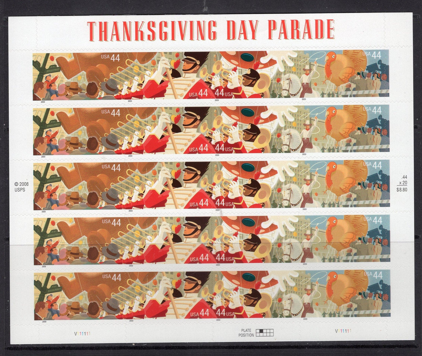 THANKSGIVING PARADE Decorative 44c Sheet of 20