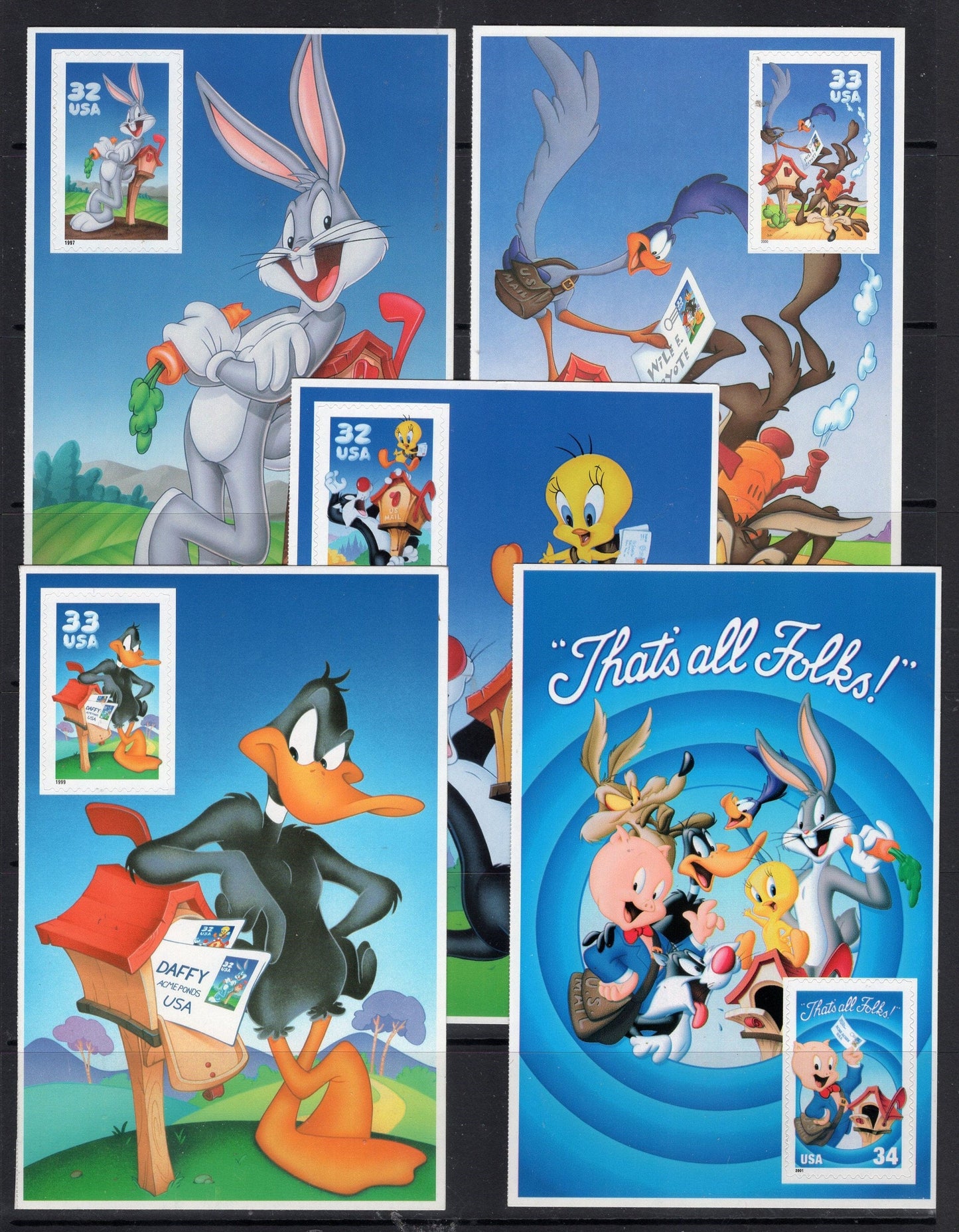 LOONEY TUNES Toons 5 Different Large Sheets of 1 of