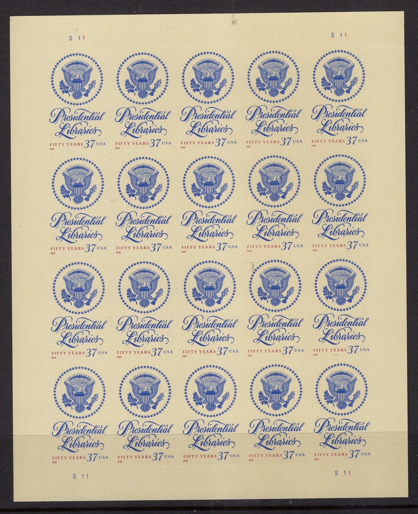 PRESIDENTIAL LIBRARIES President Sheet of 20 - 37c