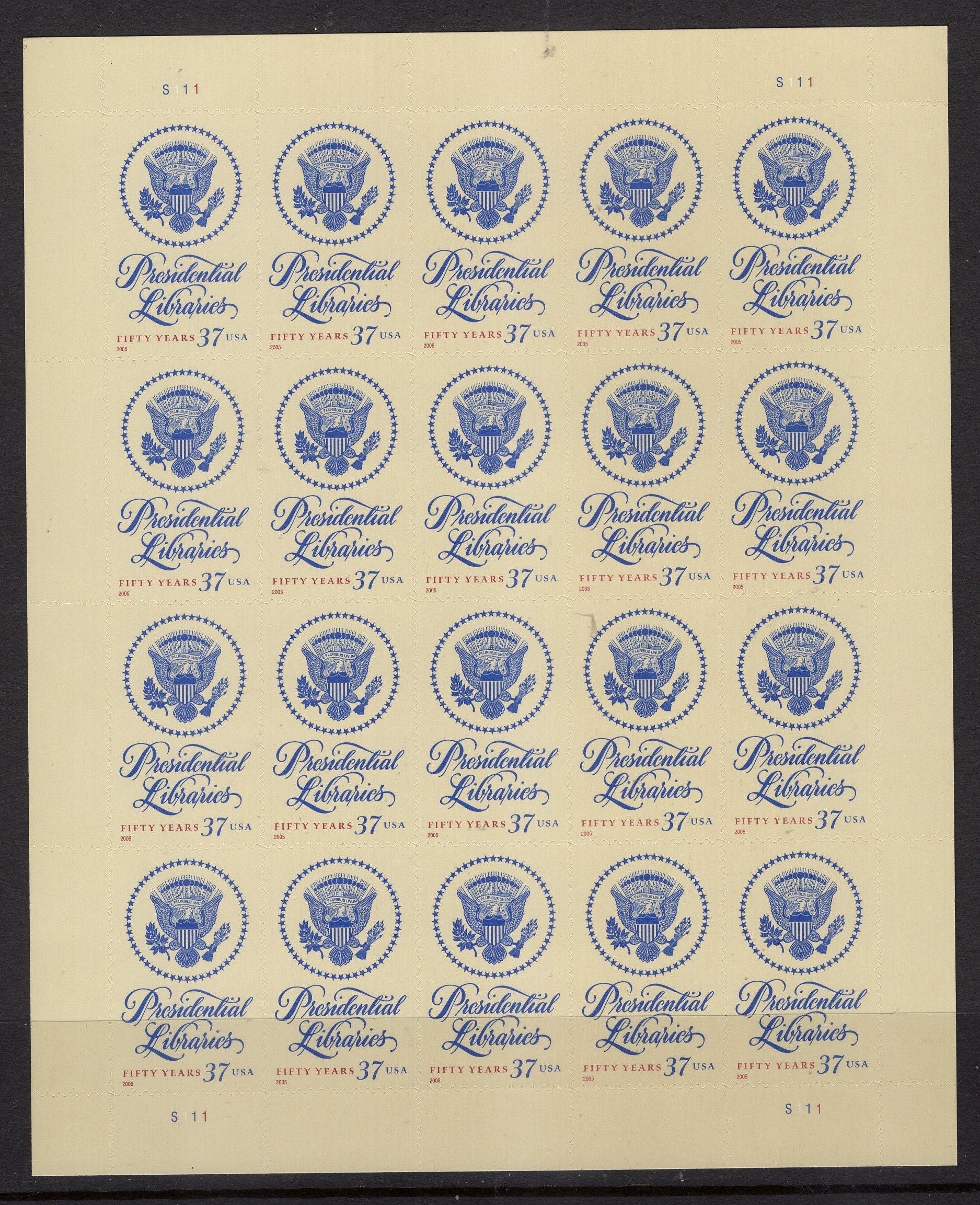 PRESIDENTIAL LIBRARIES President Sheet of 20 - 37c