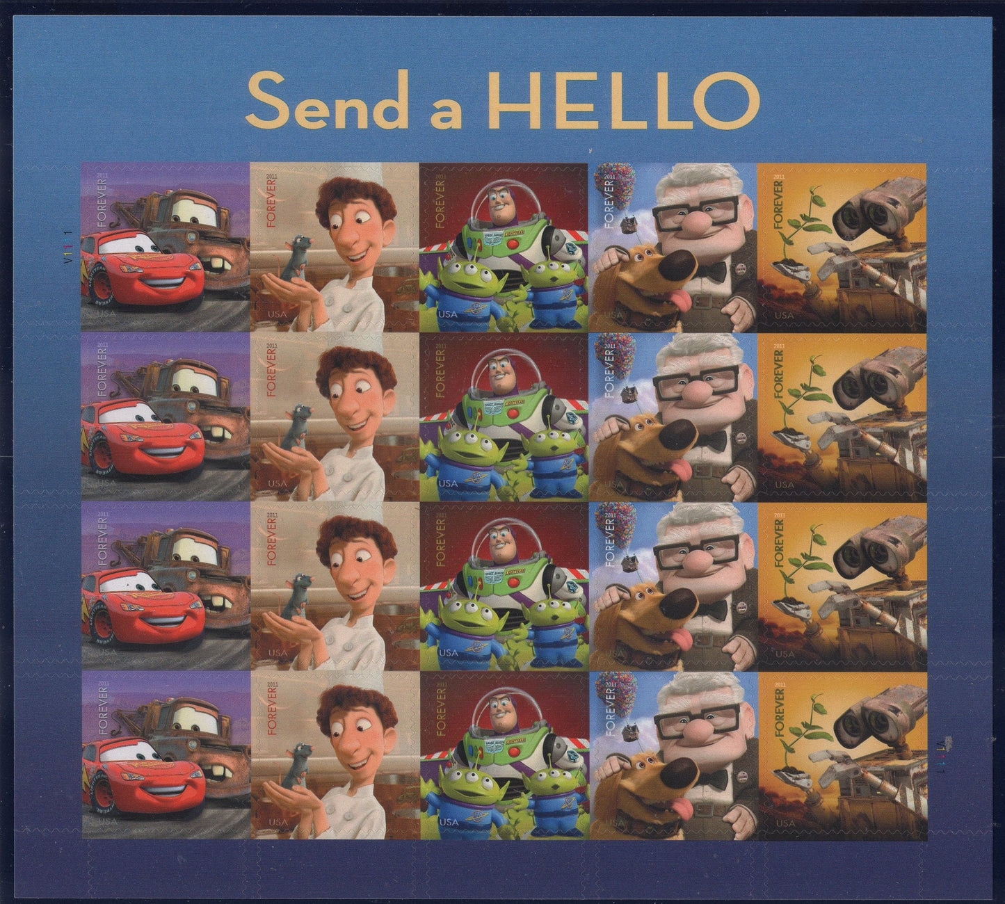 SEND A HELLO Disney Pixar Forever Sheet of 20