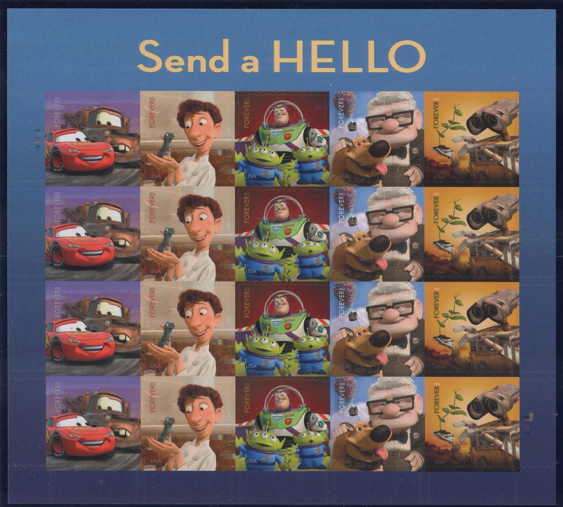 SEND A HELLO Disney Pixar Forever Sheet of 20