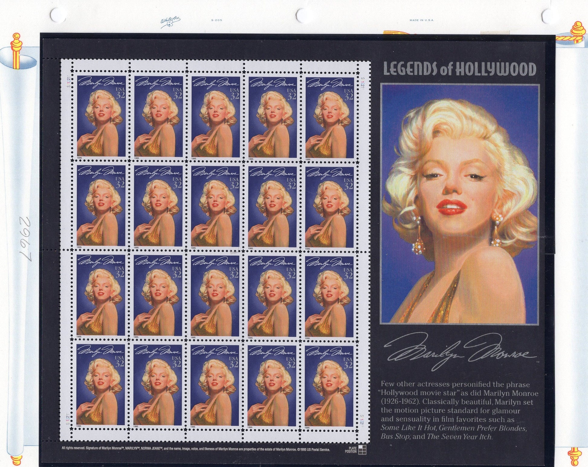 MARILYN MONROE DECORATIVE Sheet of 20