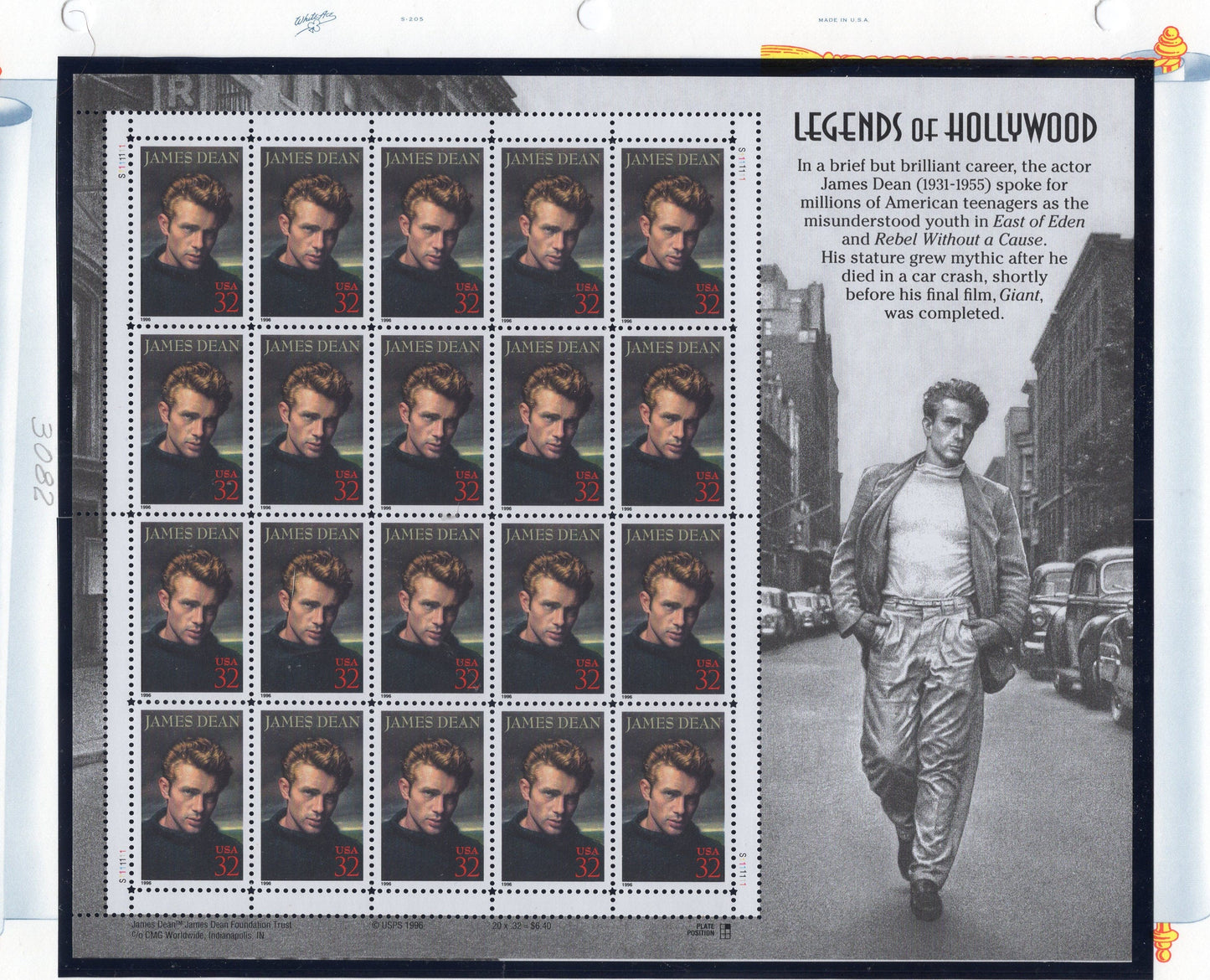 JAMES DEAN Actor DECORATIVE Sheet of 20