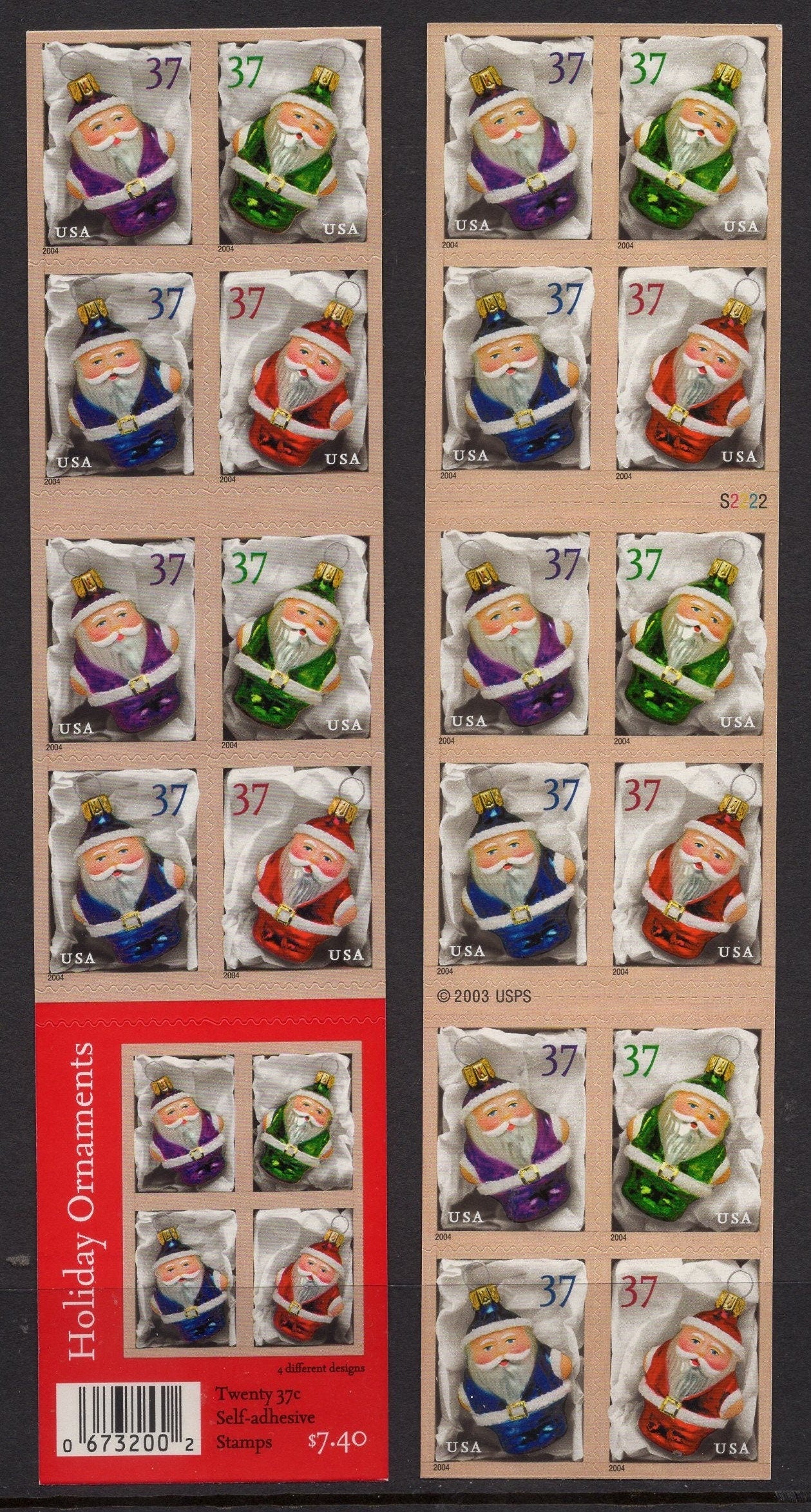 CHRISTMAS SANTA ORNAMENTS Booklet of 20 Self-adhesive - Purple Red Green Blue