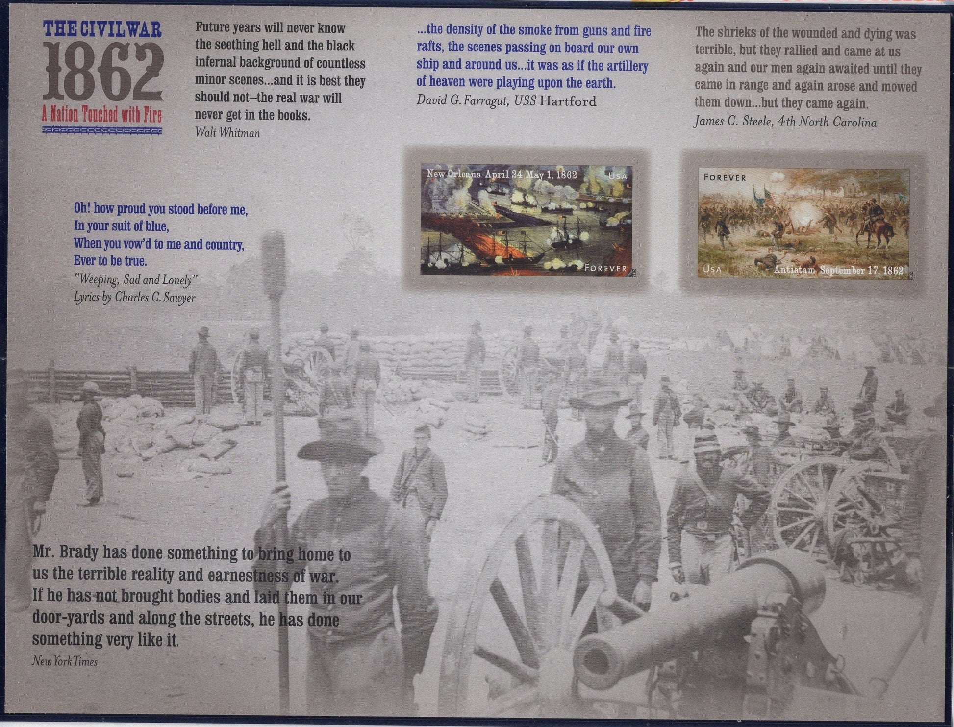 CIVIL WAR 1862 ANNIVERSARY Sheet of 12 New Orleans Battle Antietam Battle