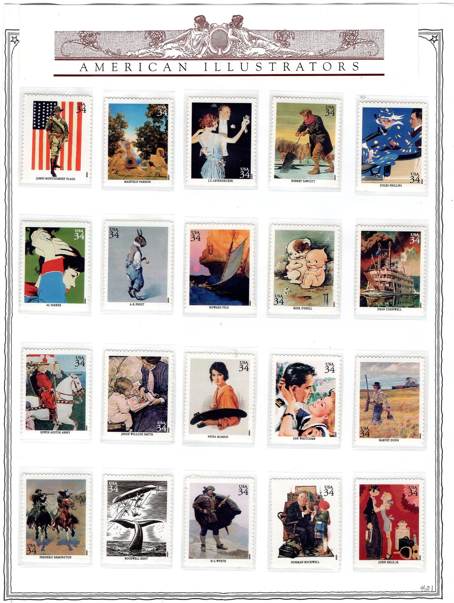 20 AMERICAN ILLUSTRATORS Single - Art Artists Wyeth Kent Parrish Rockwell Remington Whitcomb Dunn Abbey
