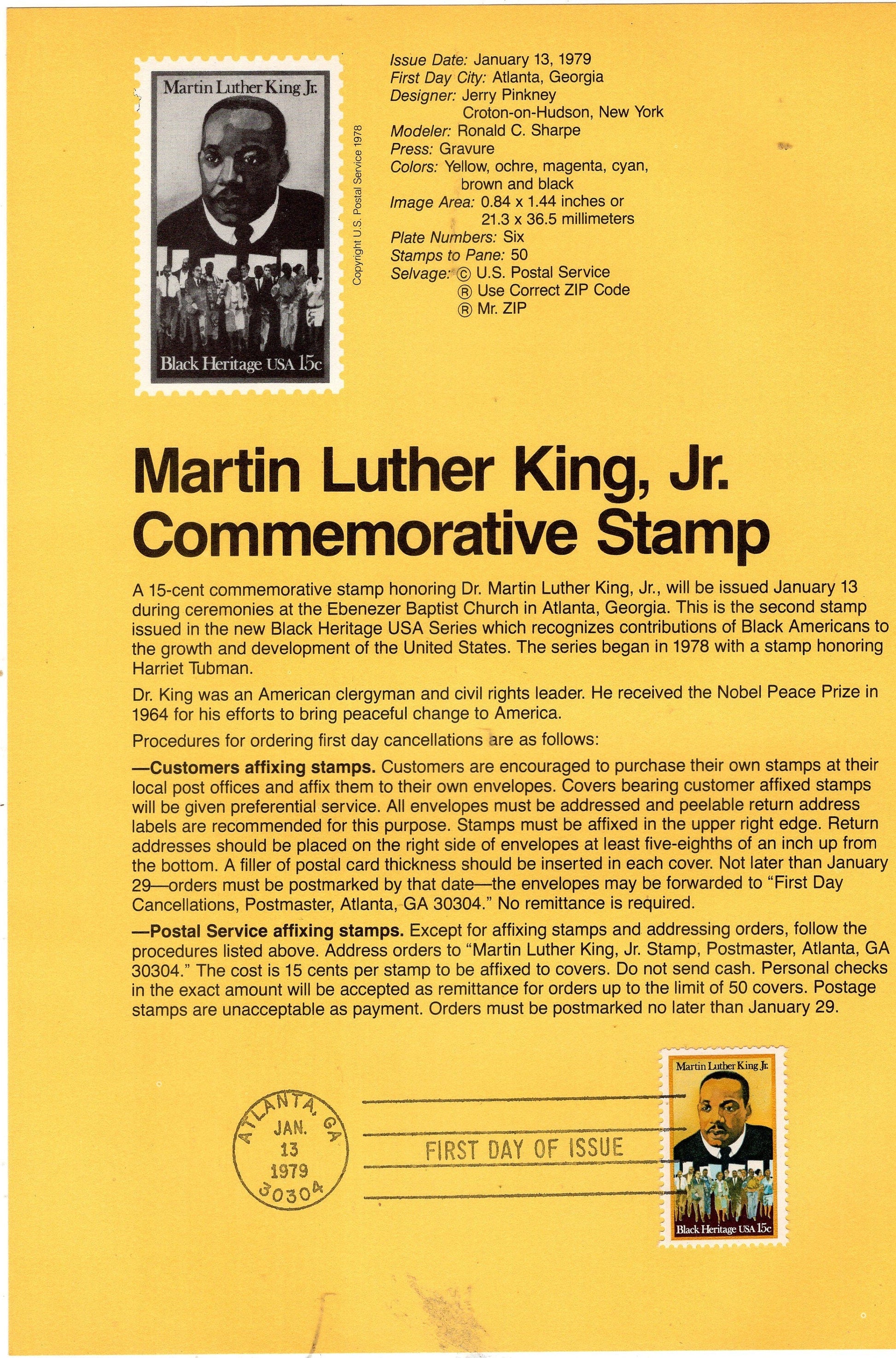 MARTIN LUTHER KING Jr Civil Rights Black Heritage Official Usps Souvenir Page First Day