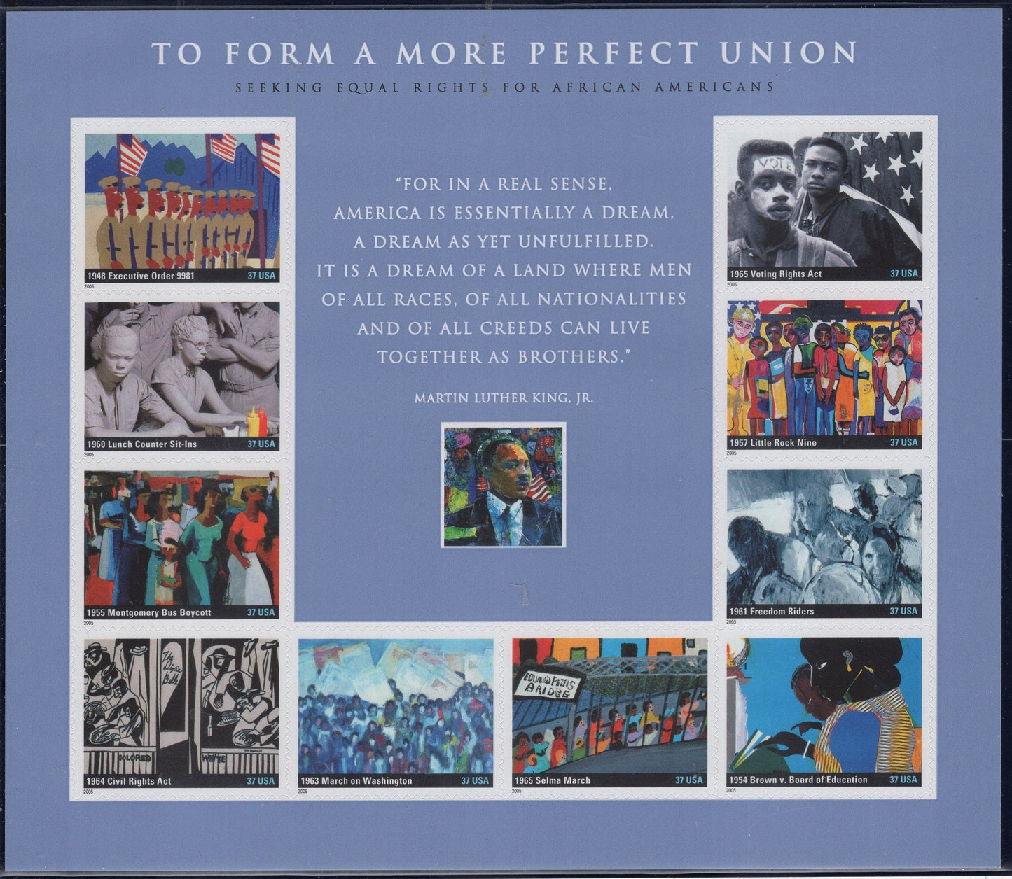 To FORM a MORE PERFECT Union Decorative Sheet of 10 Dr. King Black Americans Heritage 3937