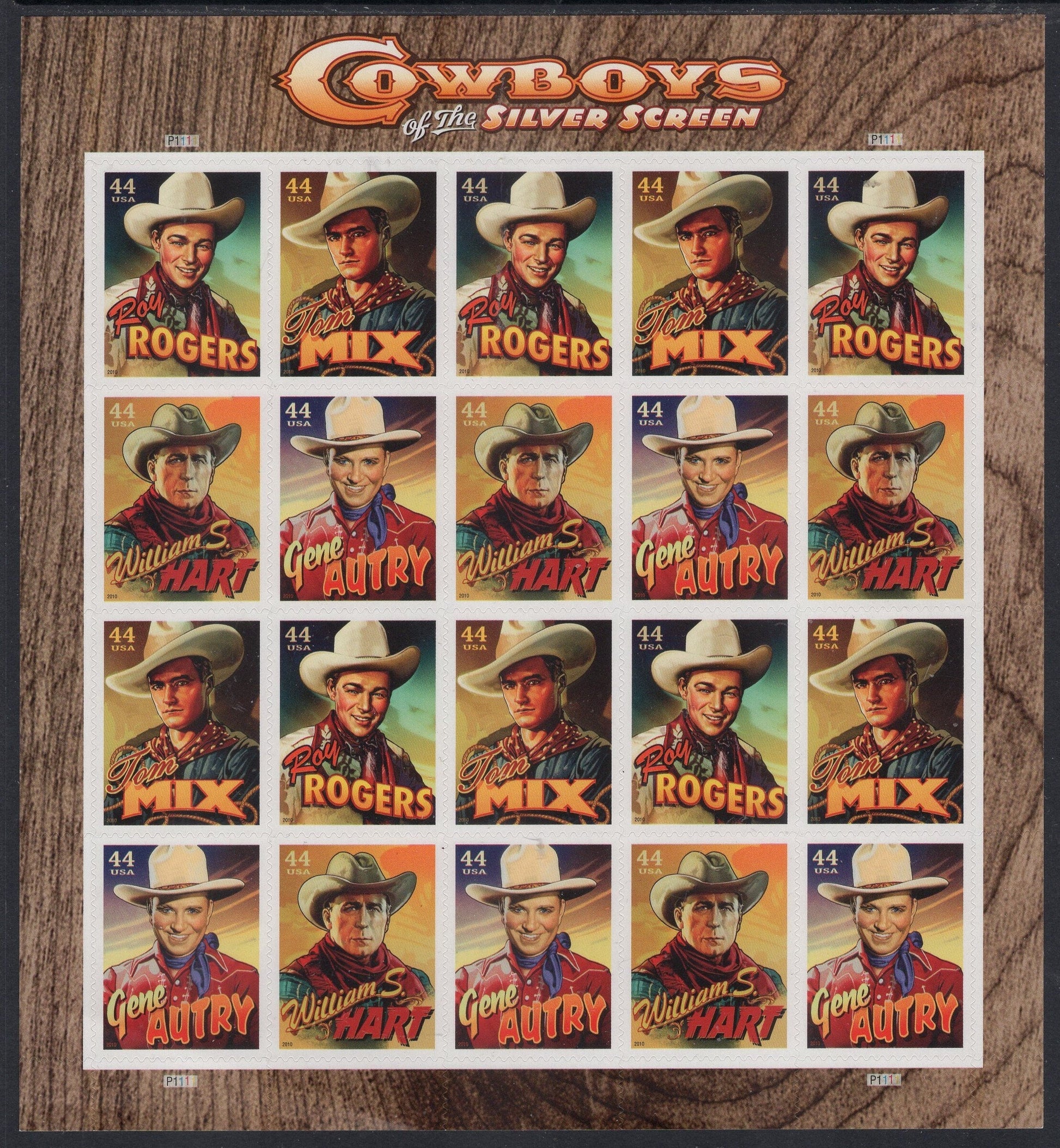 COWBOYS ROY ROGERS Gene Autry Tom Mix W Hart Film Silver Screen Self-adhesive Sheet of 20
