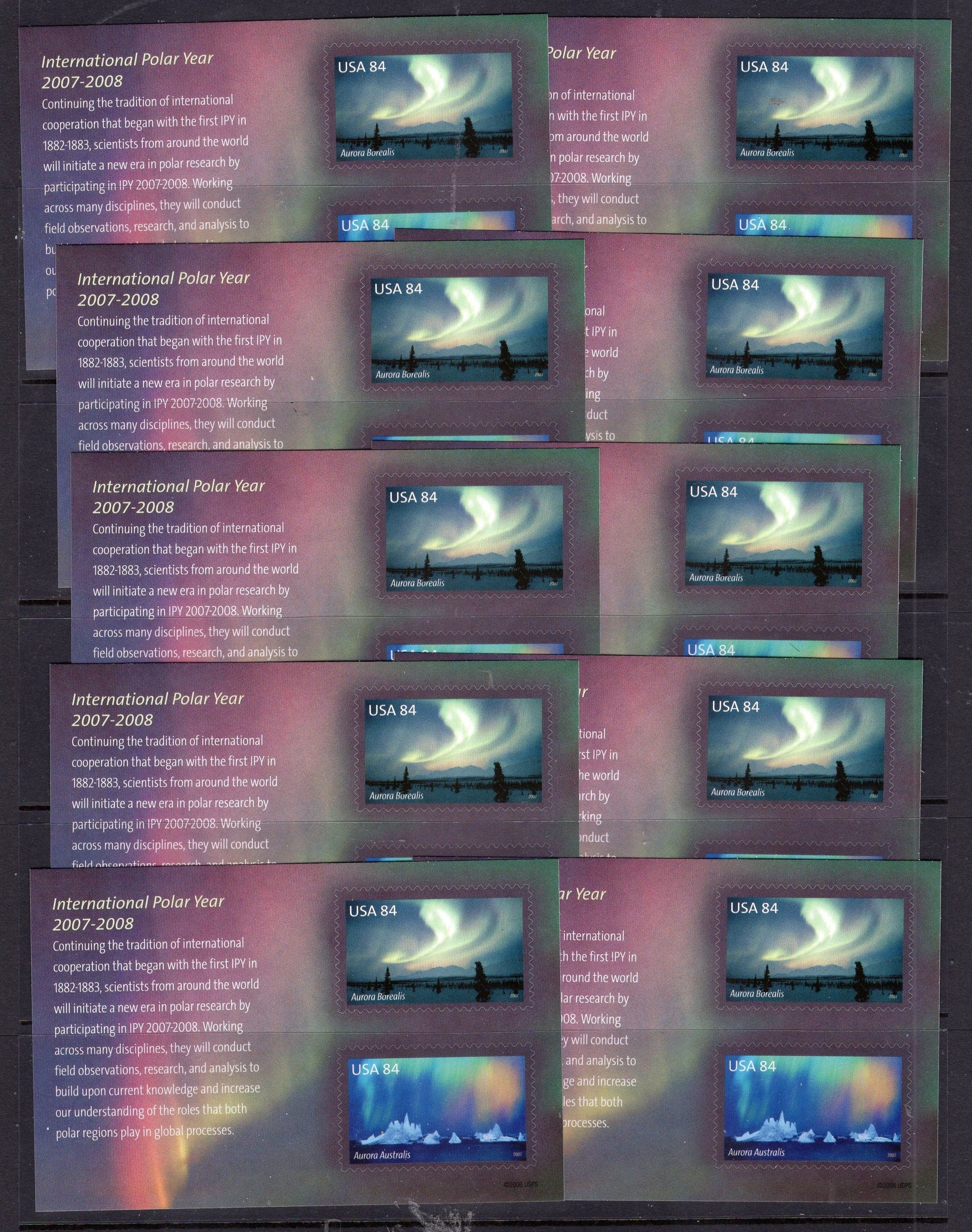 TEN INTERNATIONAL POLAR Year Aurora borealis australis Sheets of 2 84c