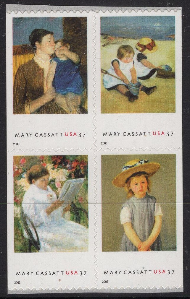 MARY CASSATT PAINTER Block of 4 Young Mother- Children Playing- Balcony- Child Straw Hat