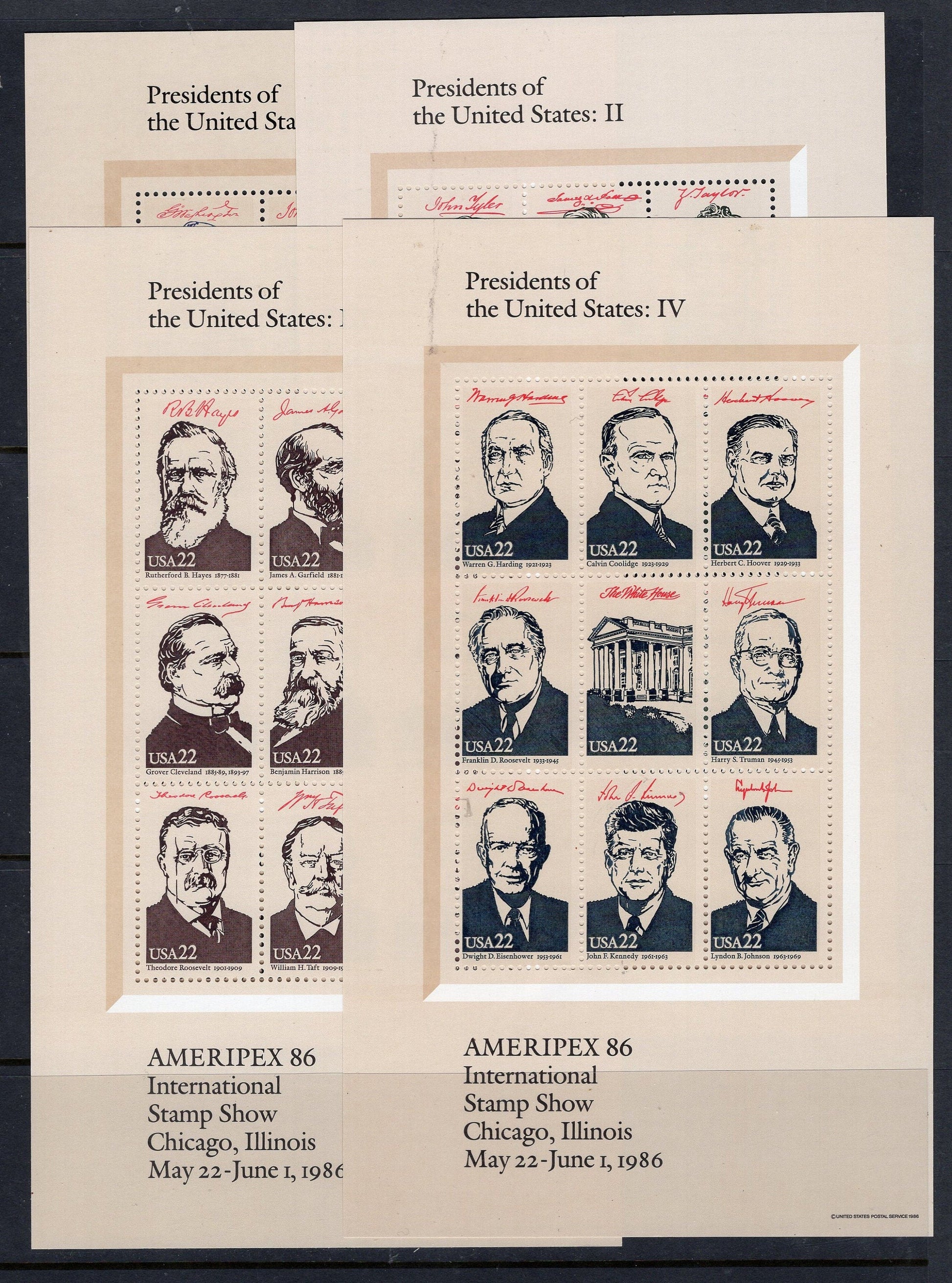 35 PRESIDENTS + the WHITE HOUSE in 4 Decorative Sheets of 9